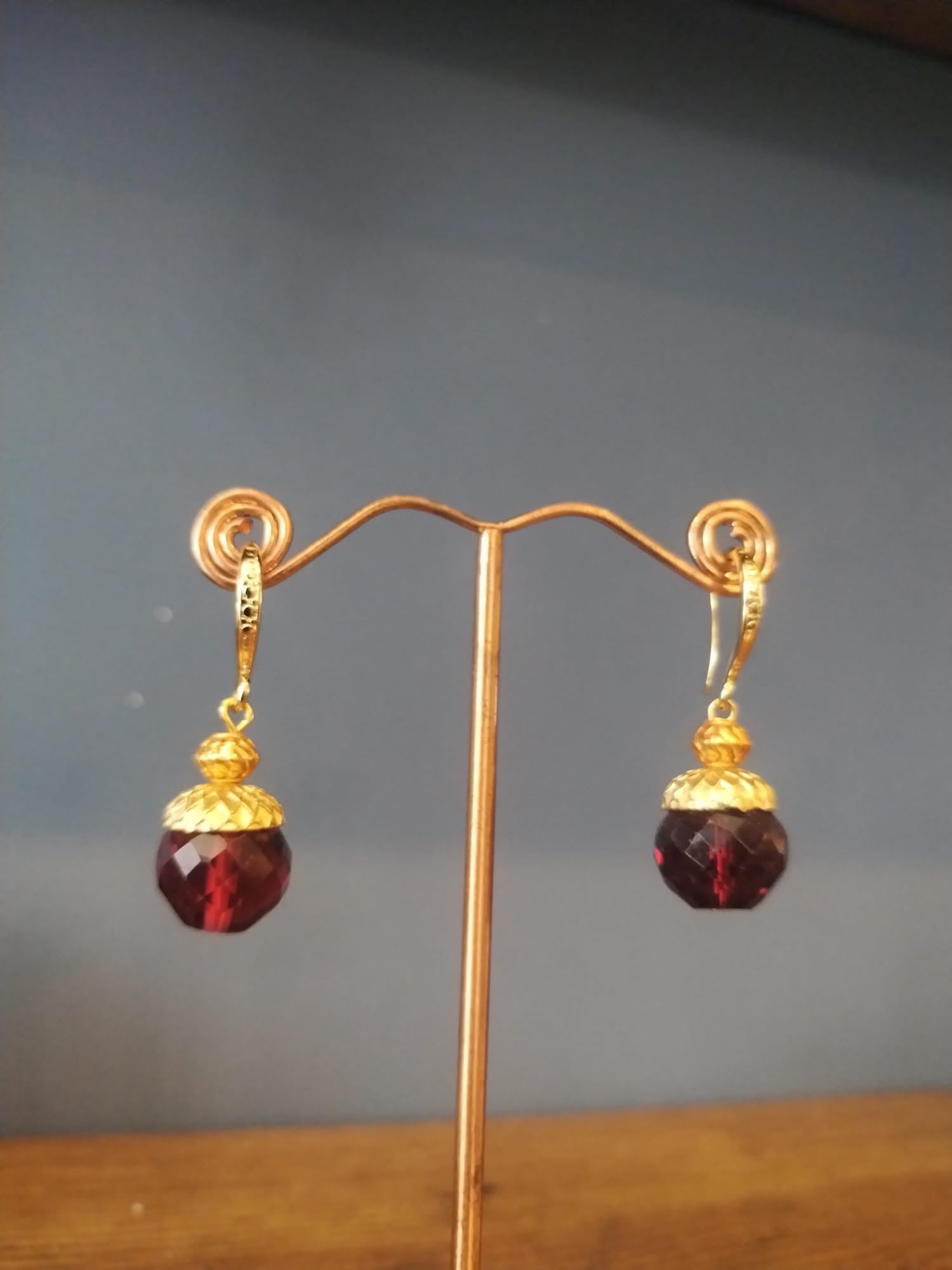 Garnet Faceted Stone Earrings Handmade in Bristol