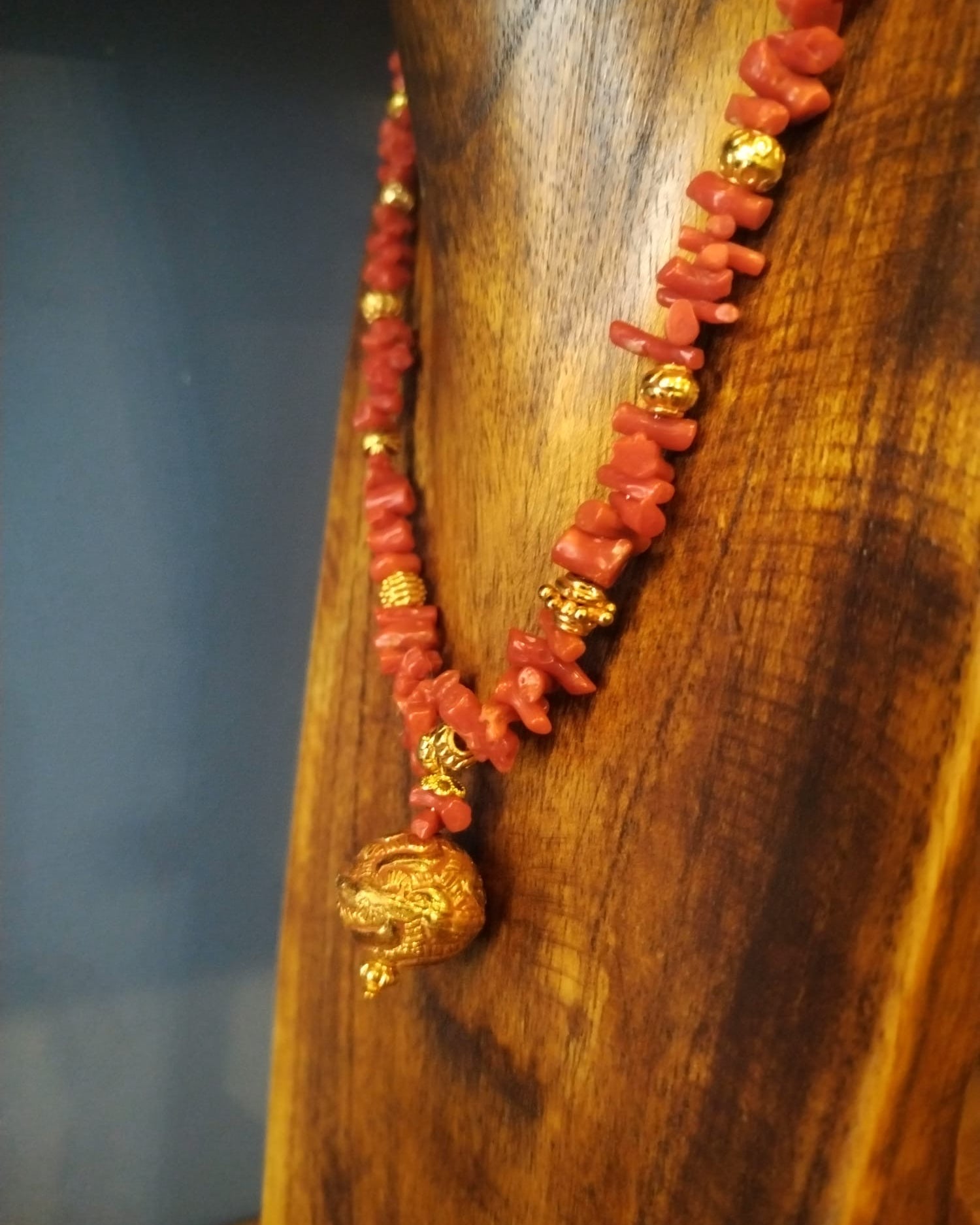 Coral And Gold Necklace With Gold Pendant