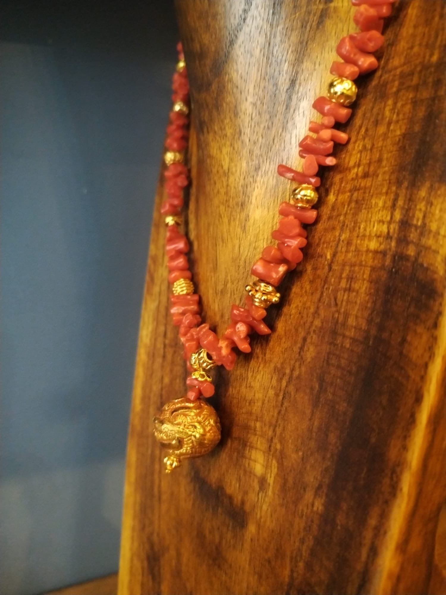 Coral And Gold Necklace With Gold Pendant