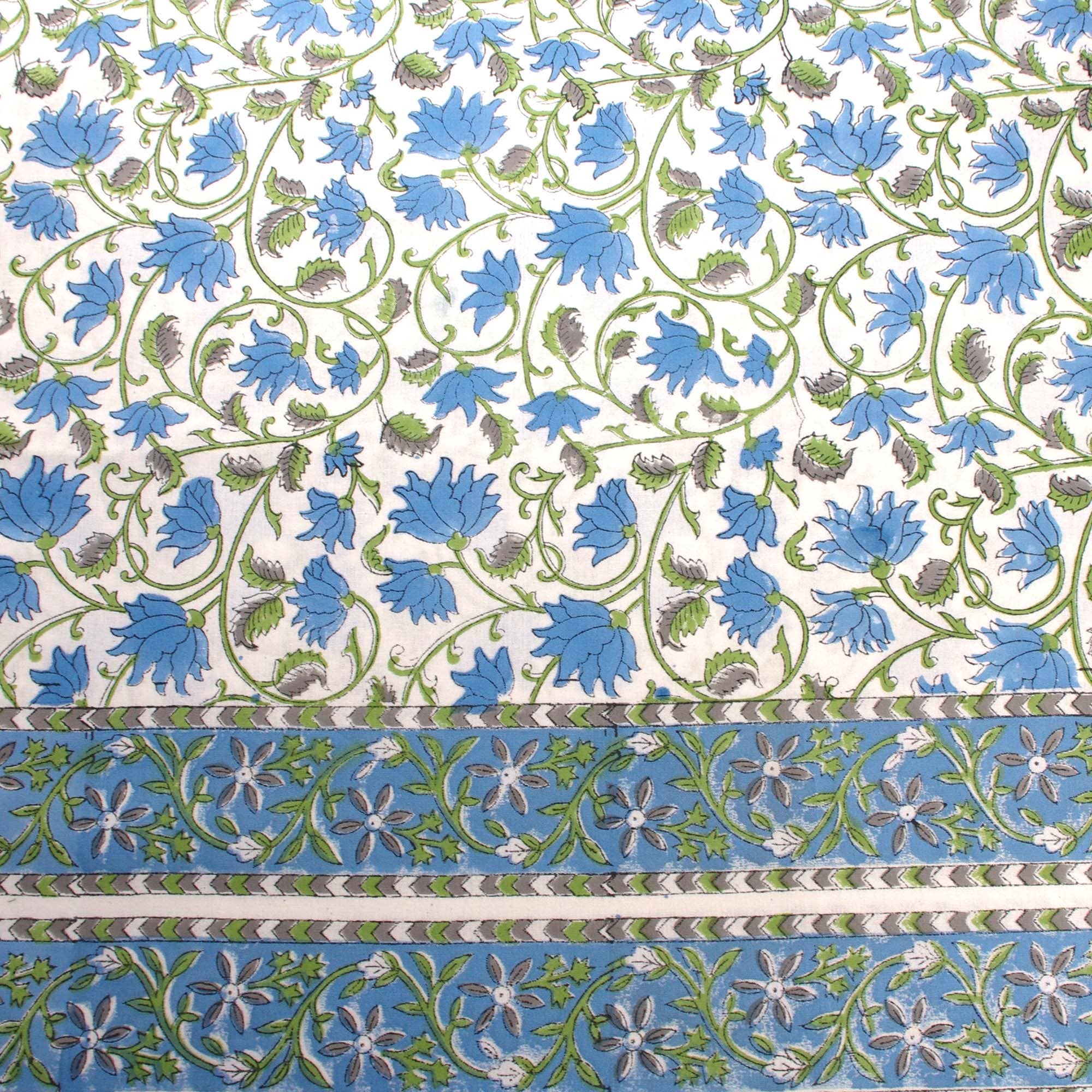 Blue Floral Jaal Block Printed Cotton Tablecloth – Rectangular 6 Seater (60 × 90 in)