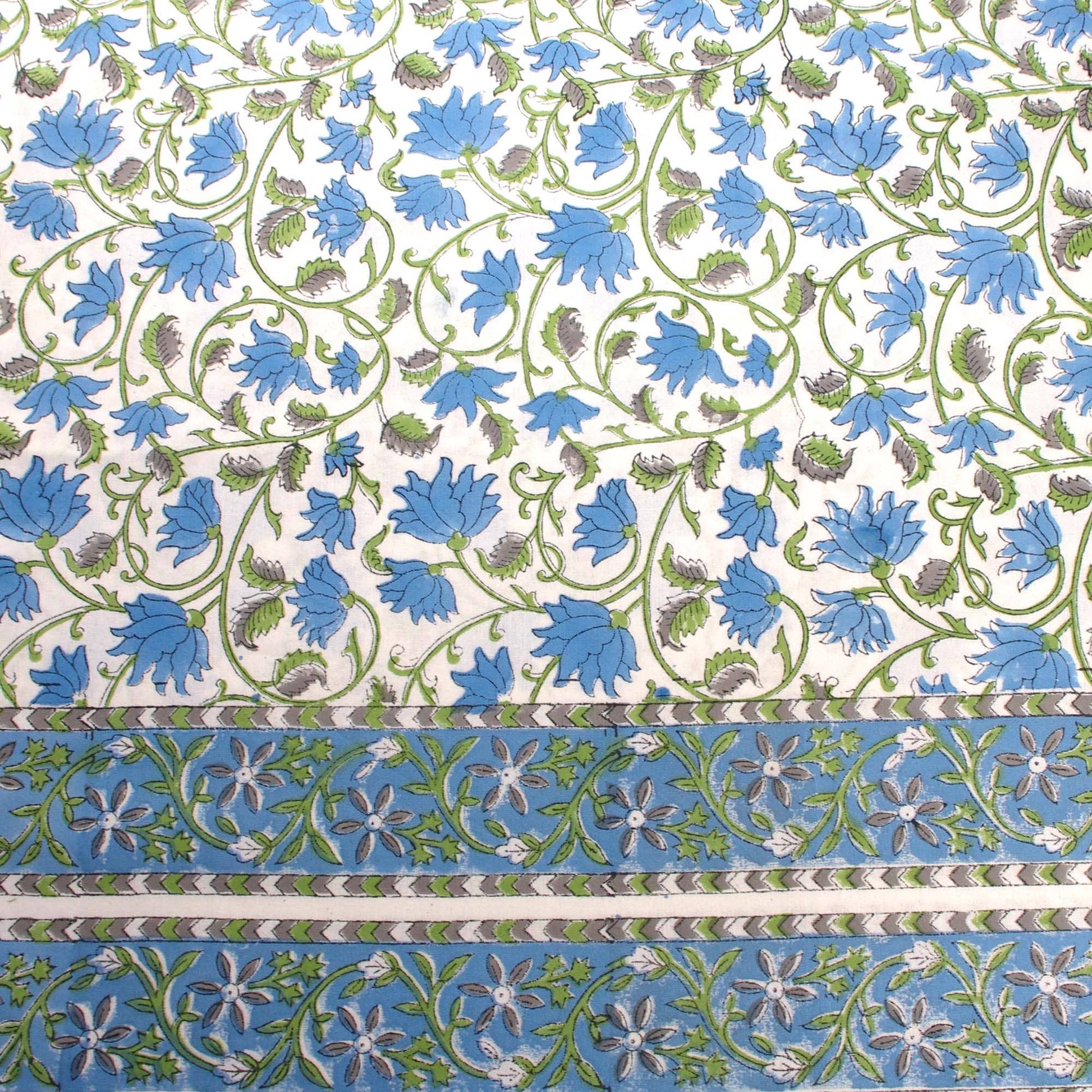 Blue Floral Jaal Block Printed Cotton Tablecloth – Rectangular 6 Seater (60 × 90 in)