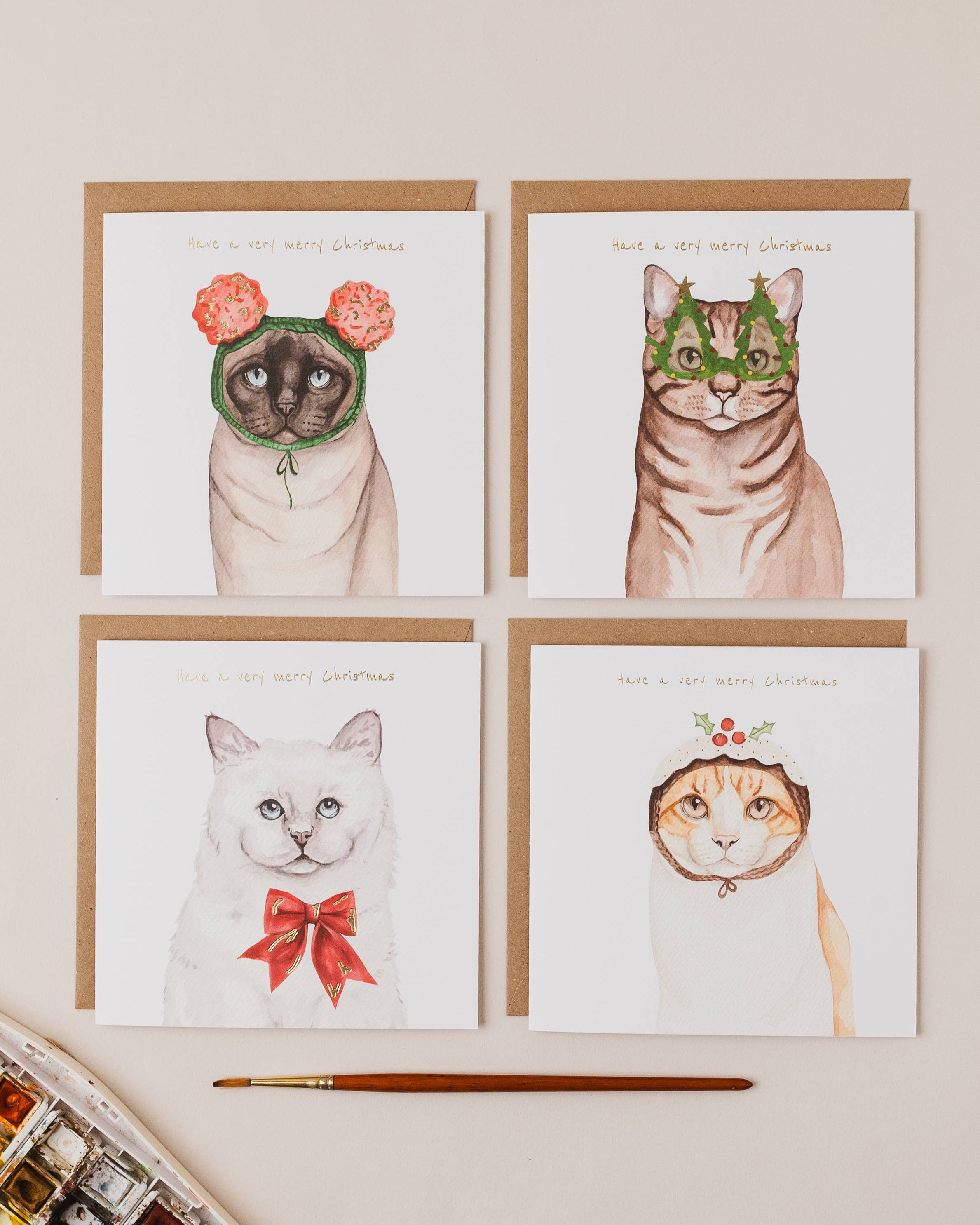 Ginger Cat Christmas Card with Pudding Hat by Lil Wabbit