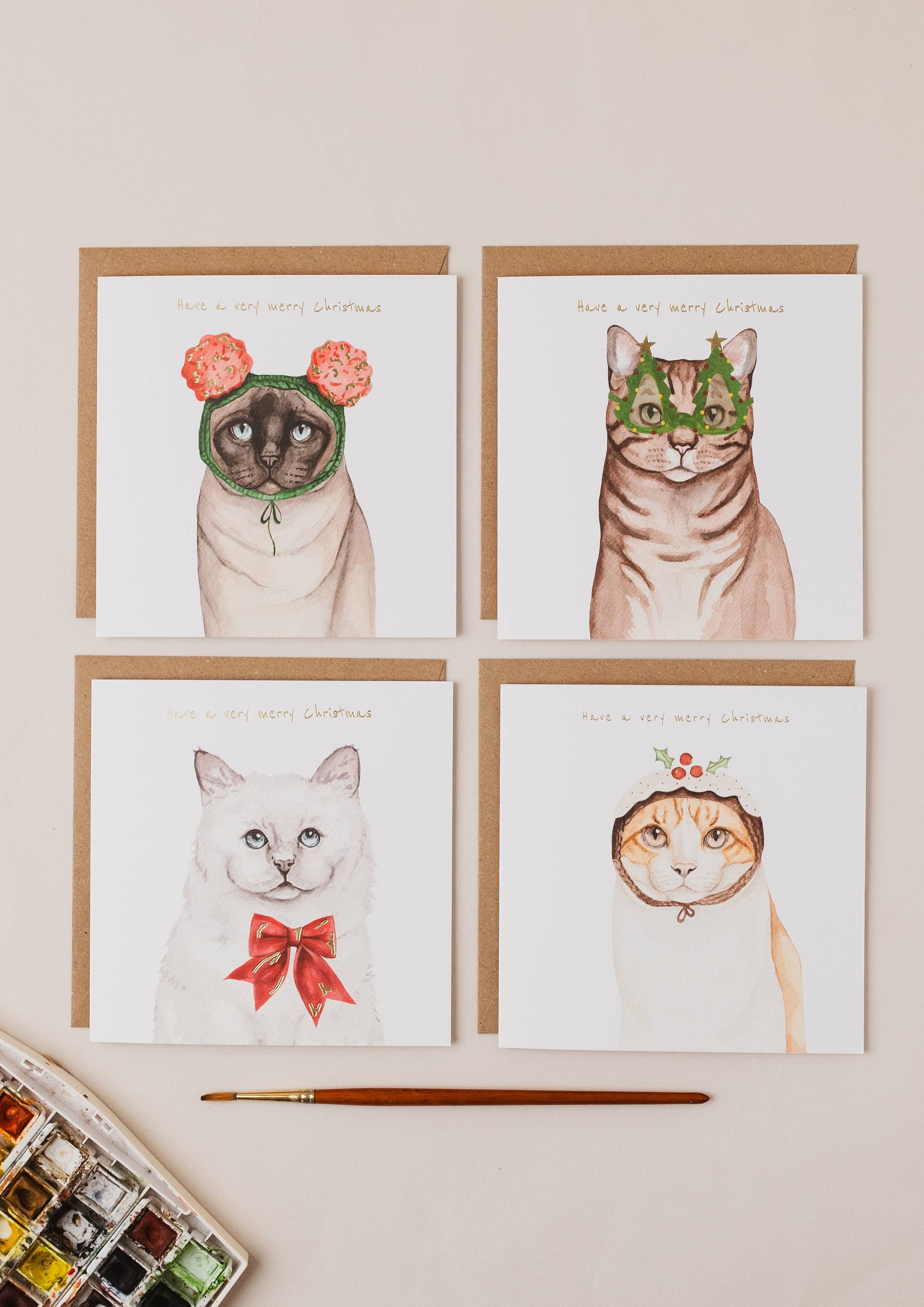 Ginger Cat Christmas Card with Pudding Hat by Lil Wabbit