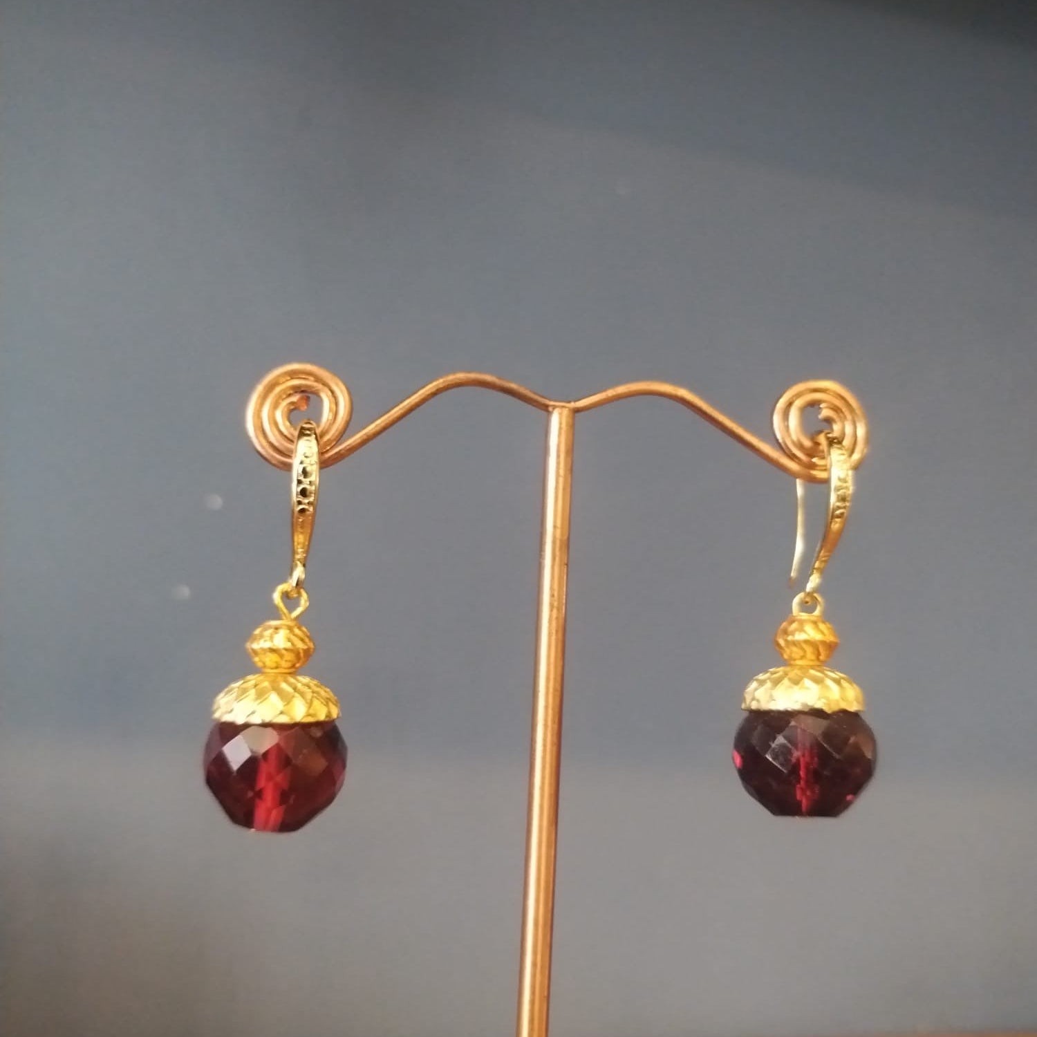Garnet Faceted Stone Earrings Handmade in Bristol