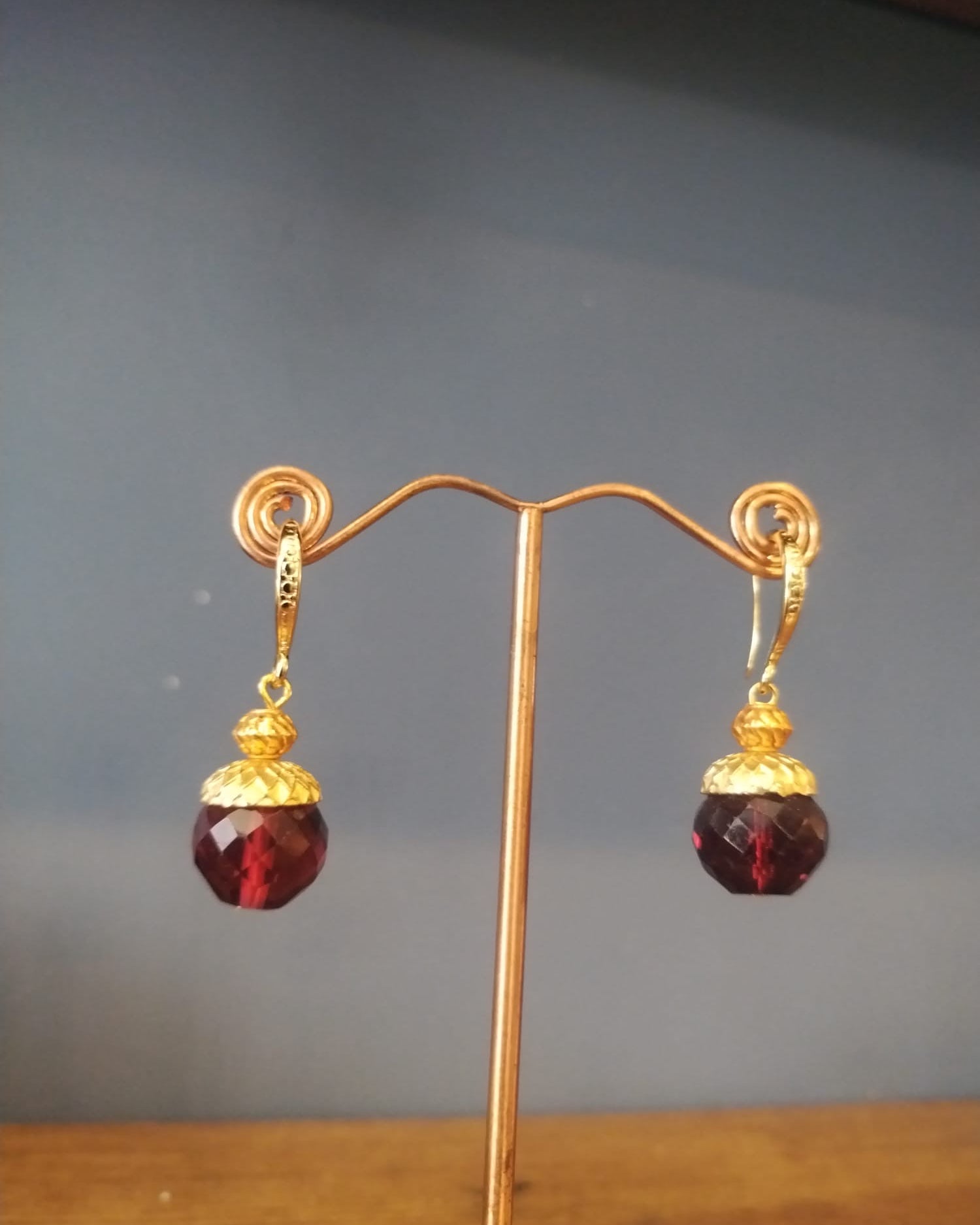 Garnet Faceted Stone Earrings Handmade in Bristol