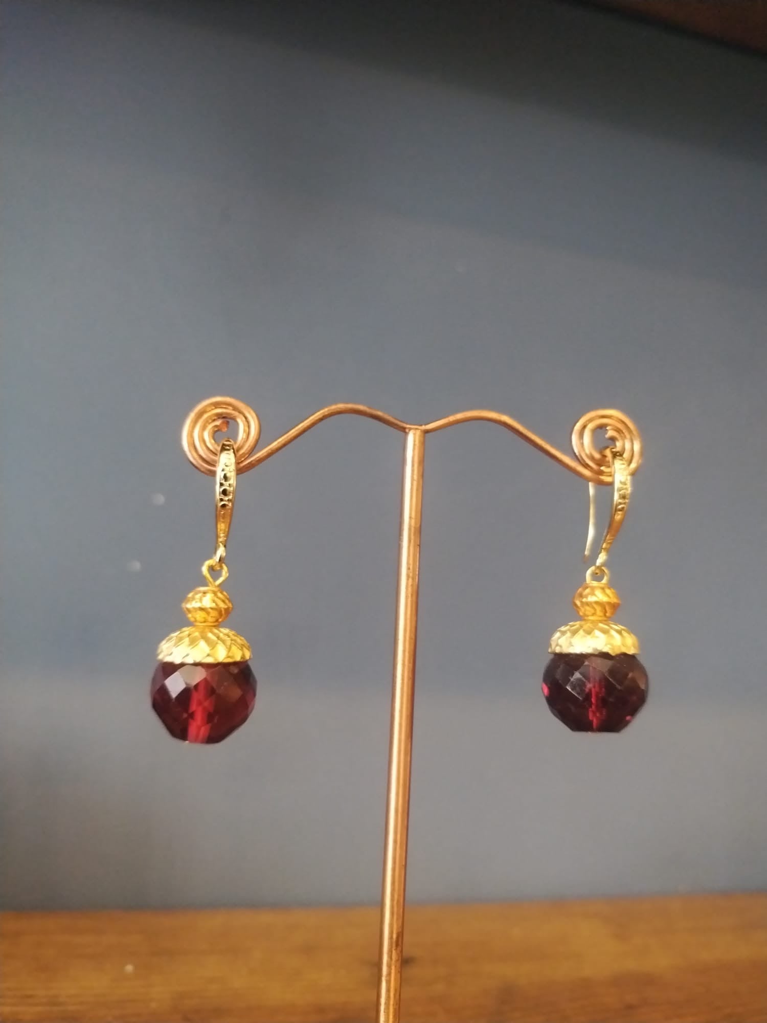 Garnet Faceted Stone Earrings Handmade in Bristol