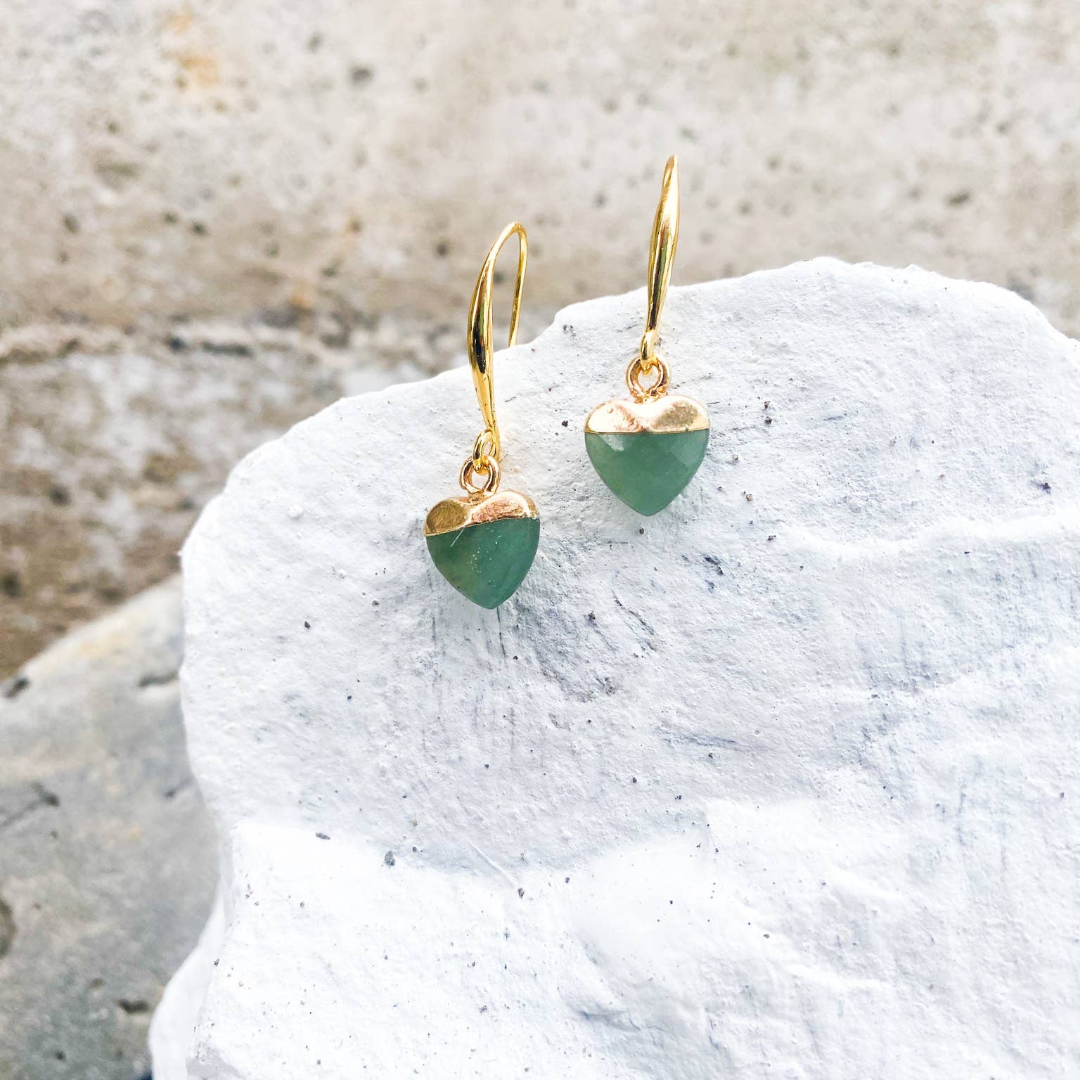Green Aventurine Small Heart Earrings with 18k Gold-Plated Hooks
