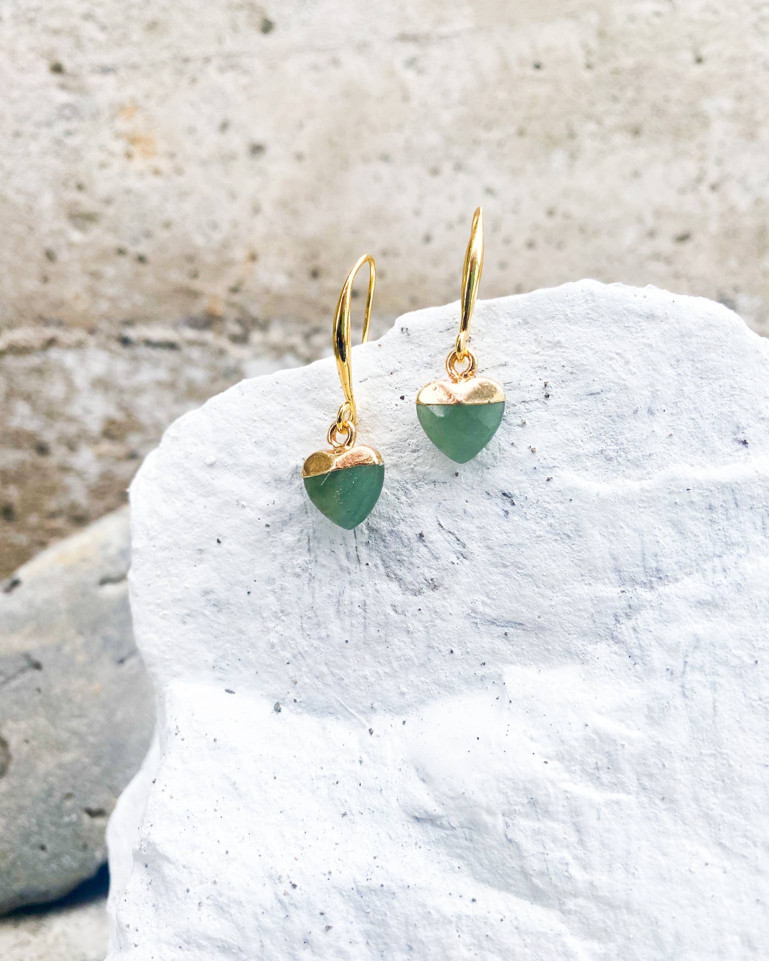 Green Aventurine Small Heart Earrings with 18k Gold-Plated Hooks