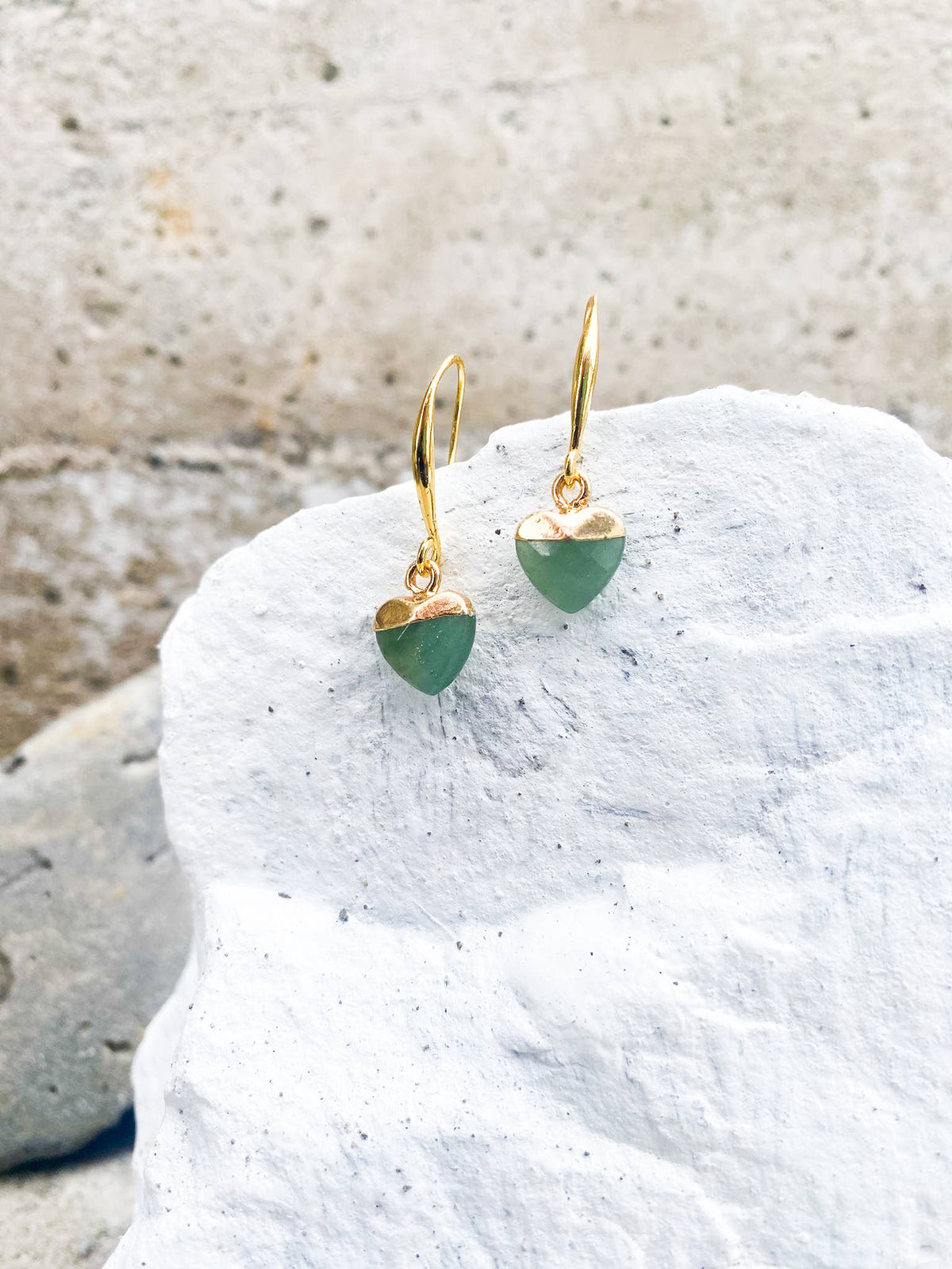 Green Aventurine Small Heart Earrings with 18k Gold-Plated Hooks