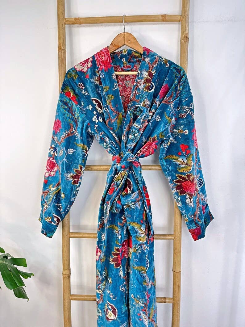 Luxury Velvet Robe - Rich Teal Passion Lover Exotic Garden Romance