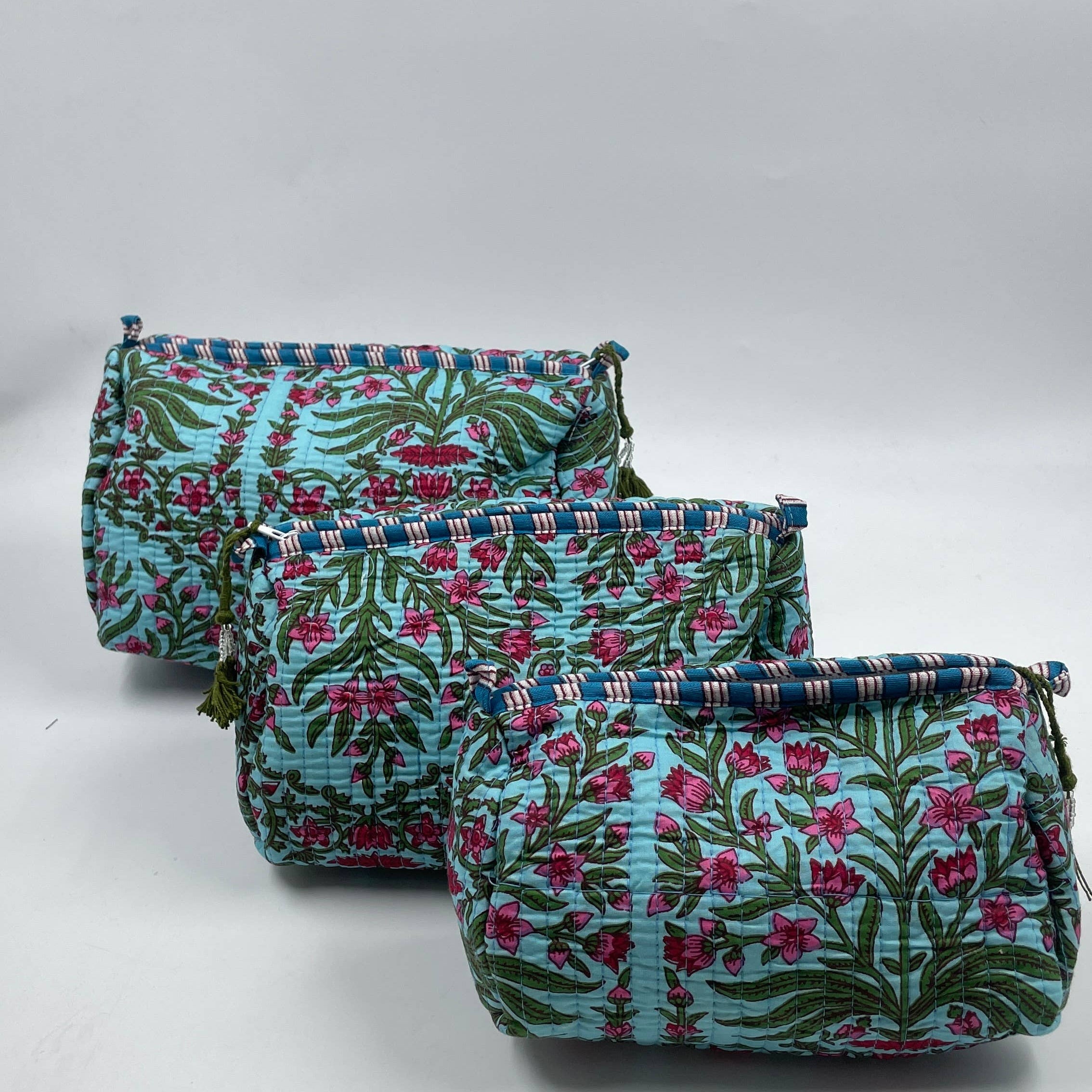 Aqua Blue cotton  set of 3 wash bags