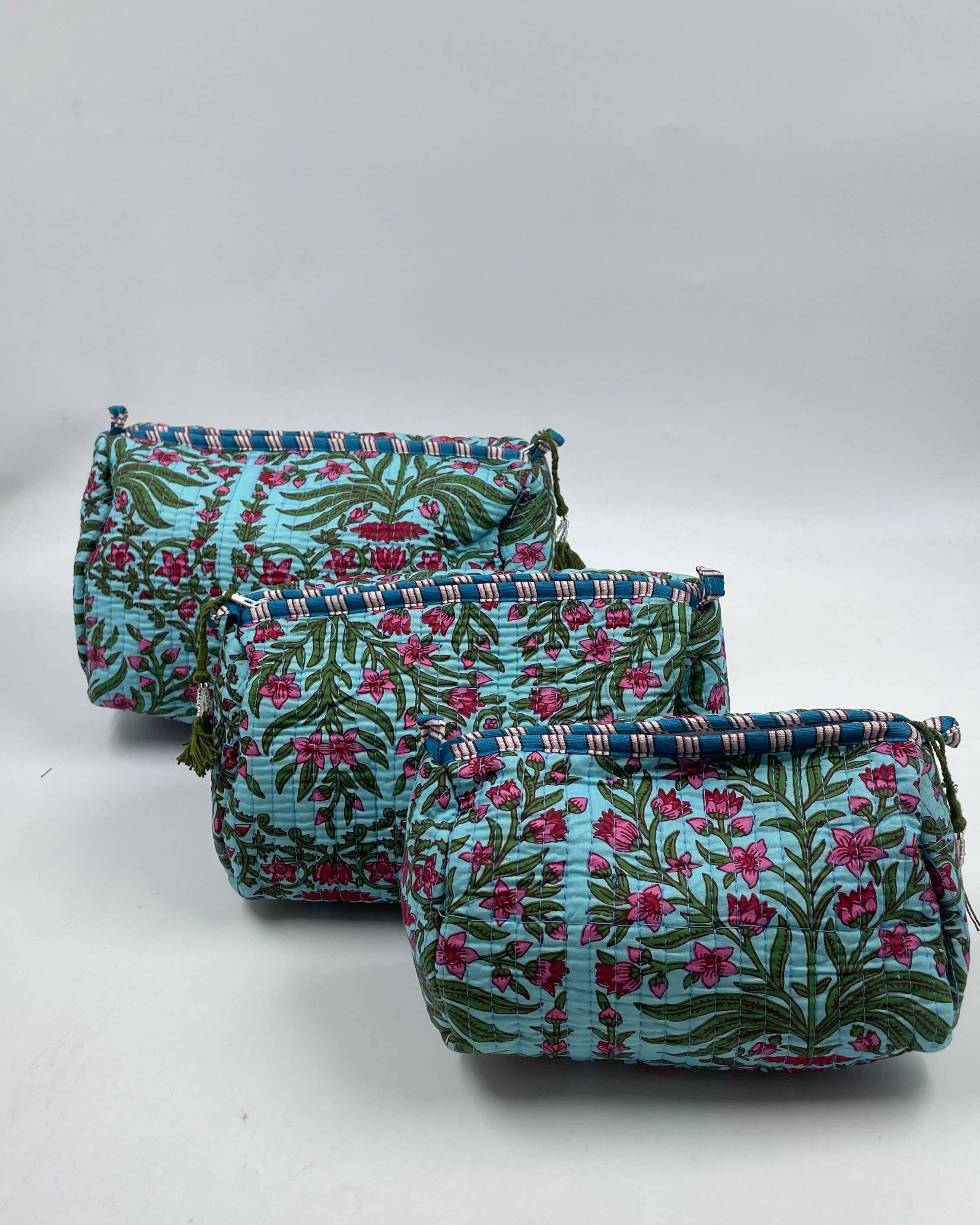 Aqua Blue cotton  set of 3 wash bags