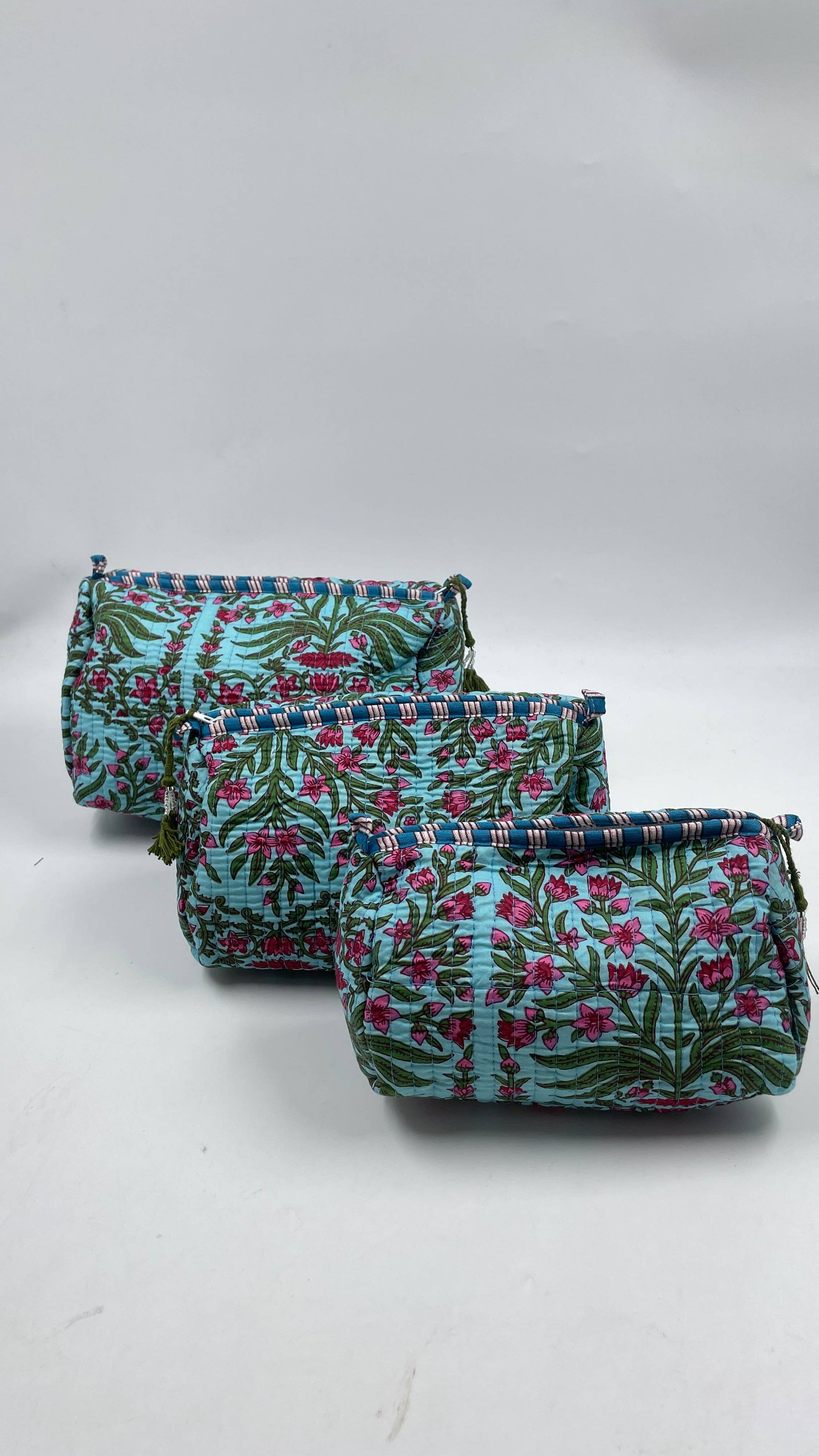 Aqua Blue cotton  set of 3 wash bags