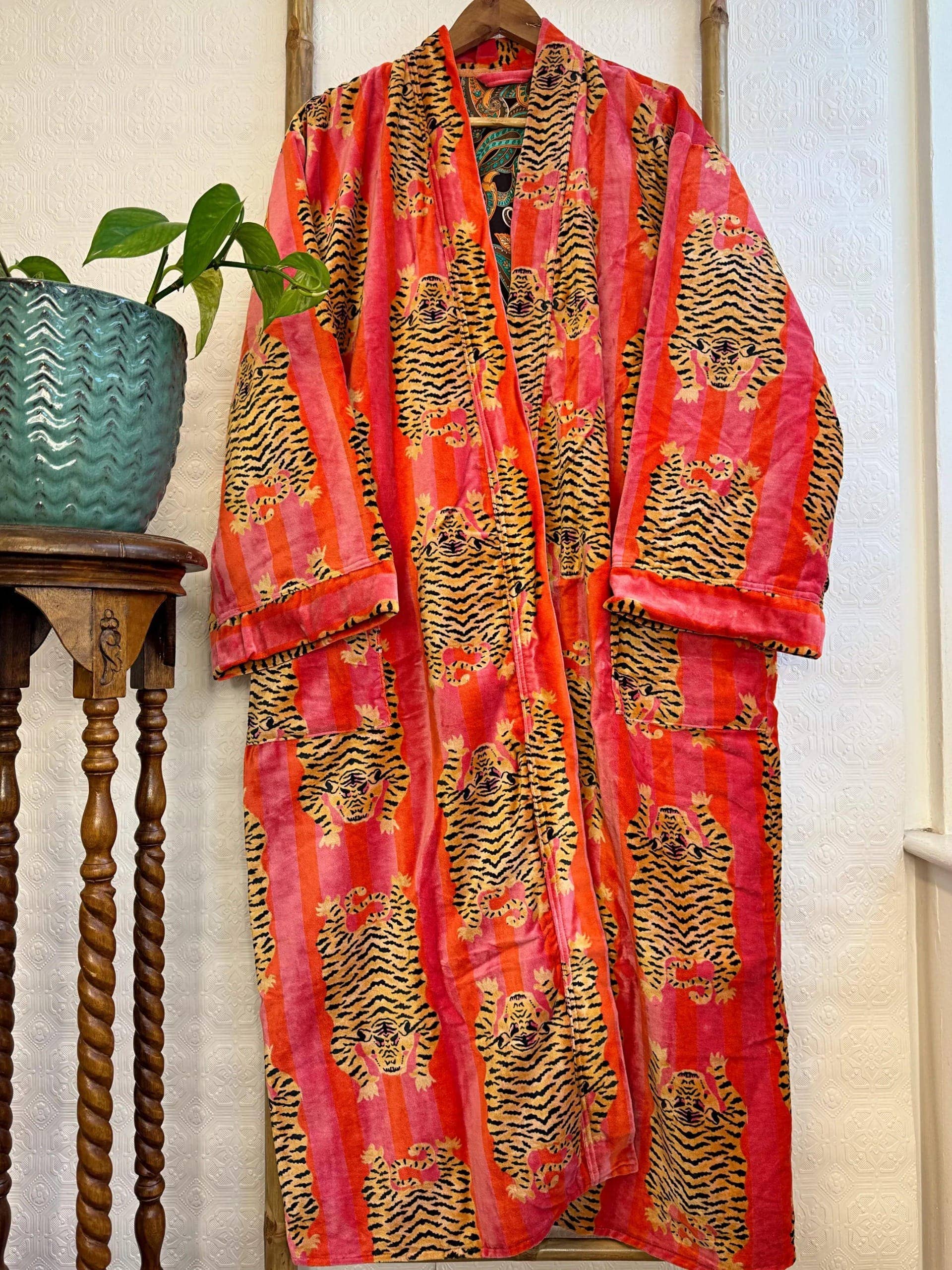 Luxury Velvet Robe - Orange Hue Cheetah