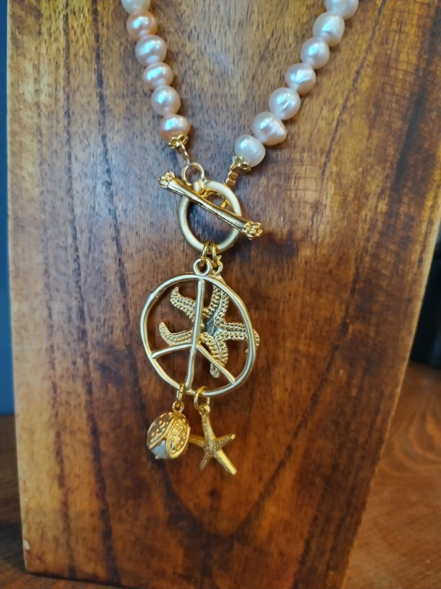 Freshwater Pearl Necklace with Gold Sea Charms 45cm