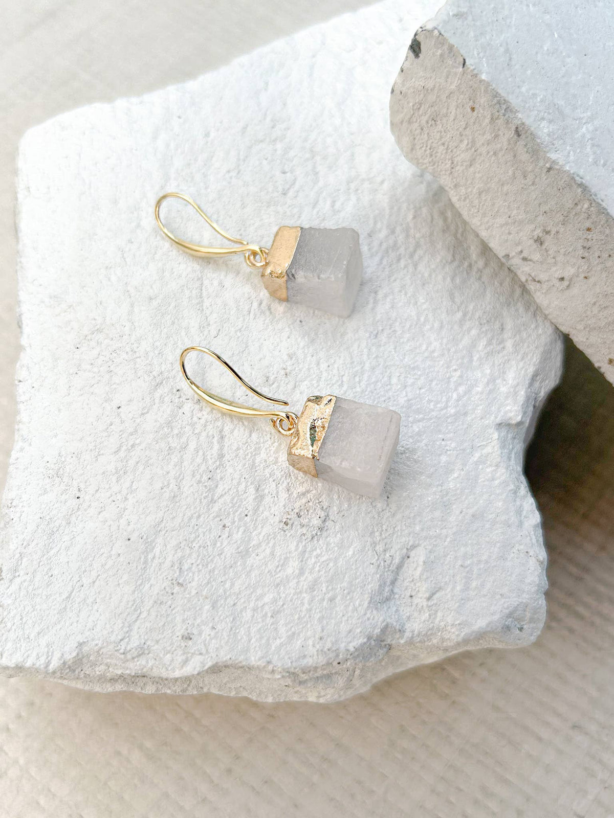 Quartz Cube Gold Plated Gemstone Crystal Earrings