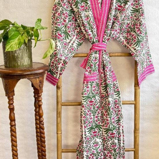 Cotton Block Print Kimono Robe Ethically Made in India