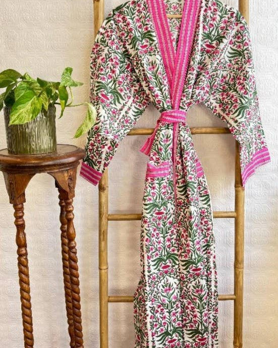 Cotton Block Print Kimono Robe Ethically Made in India