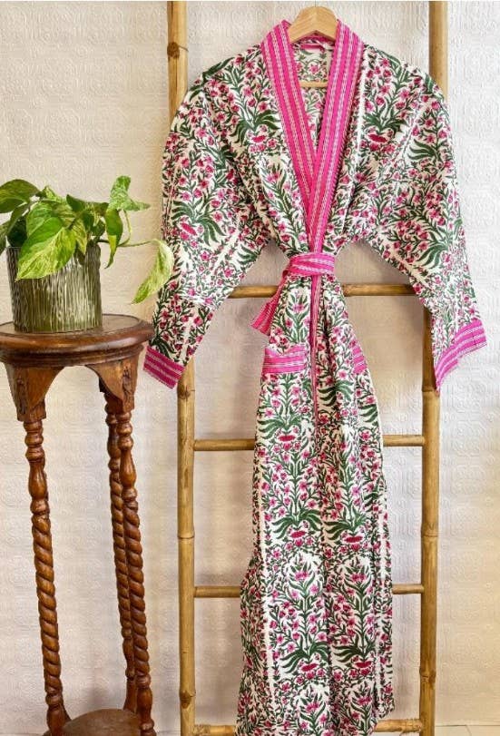Cotton Block Print Kimono Robe Ethically Made in India