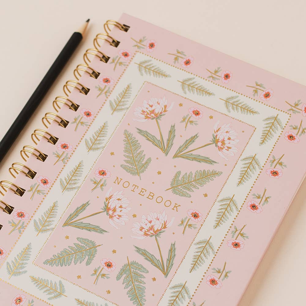 A5 Notebook Floral Border Pink Gold Foil