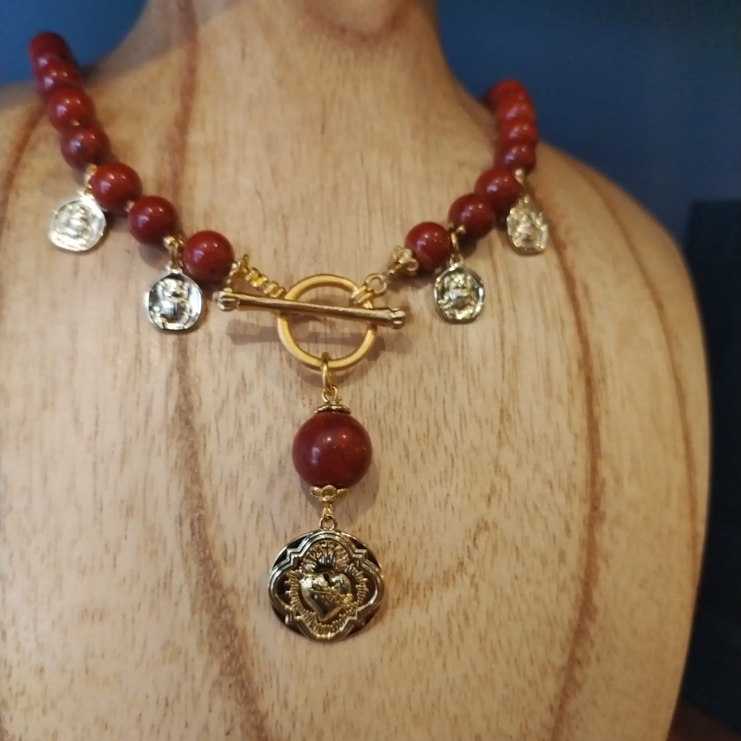 Tourmaline Necklace with Gold Charms and Medallion