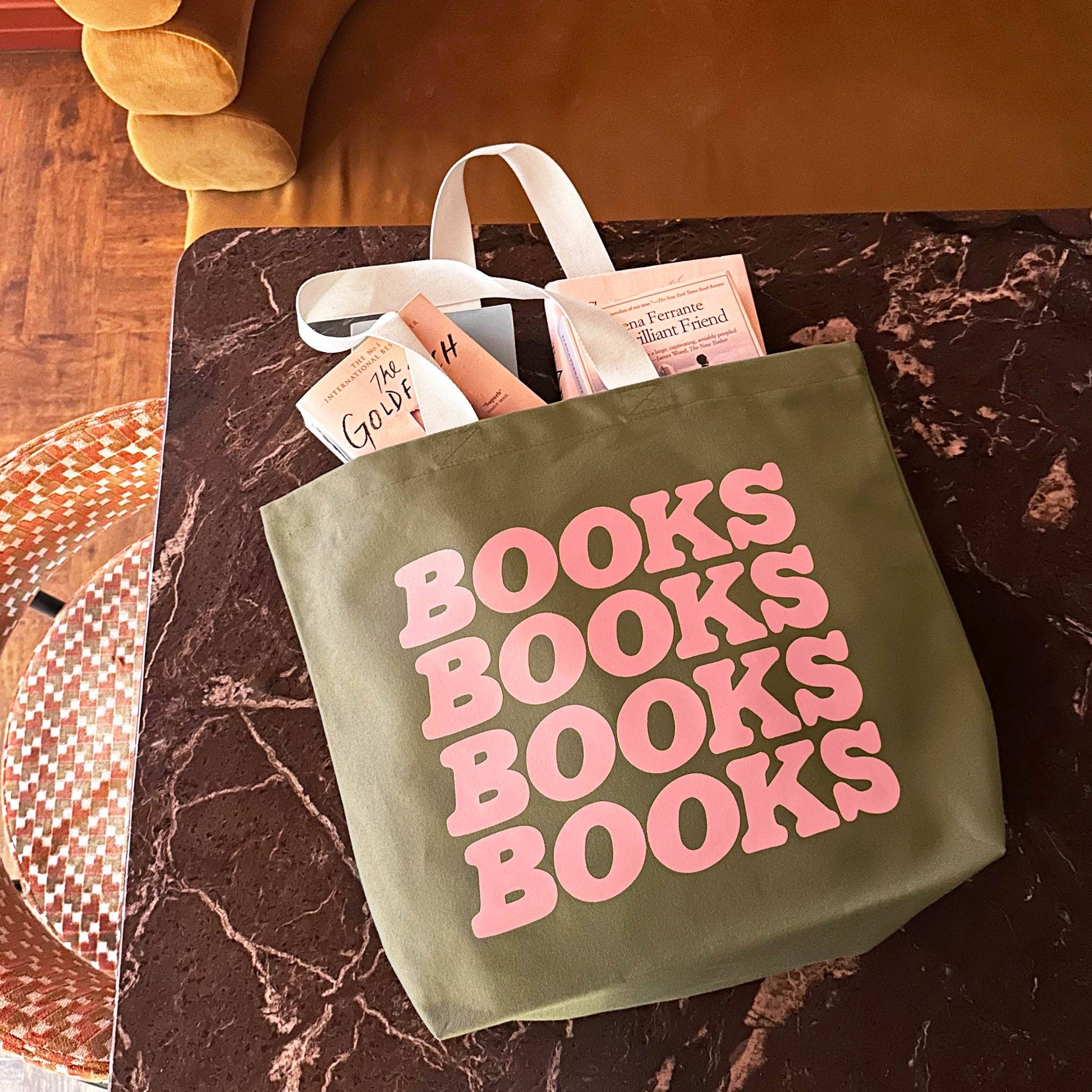 Books Books Books Books - Olive Green Canvas Tote Bag