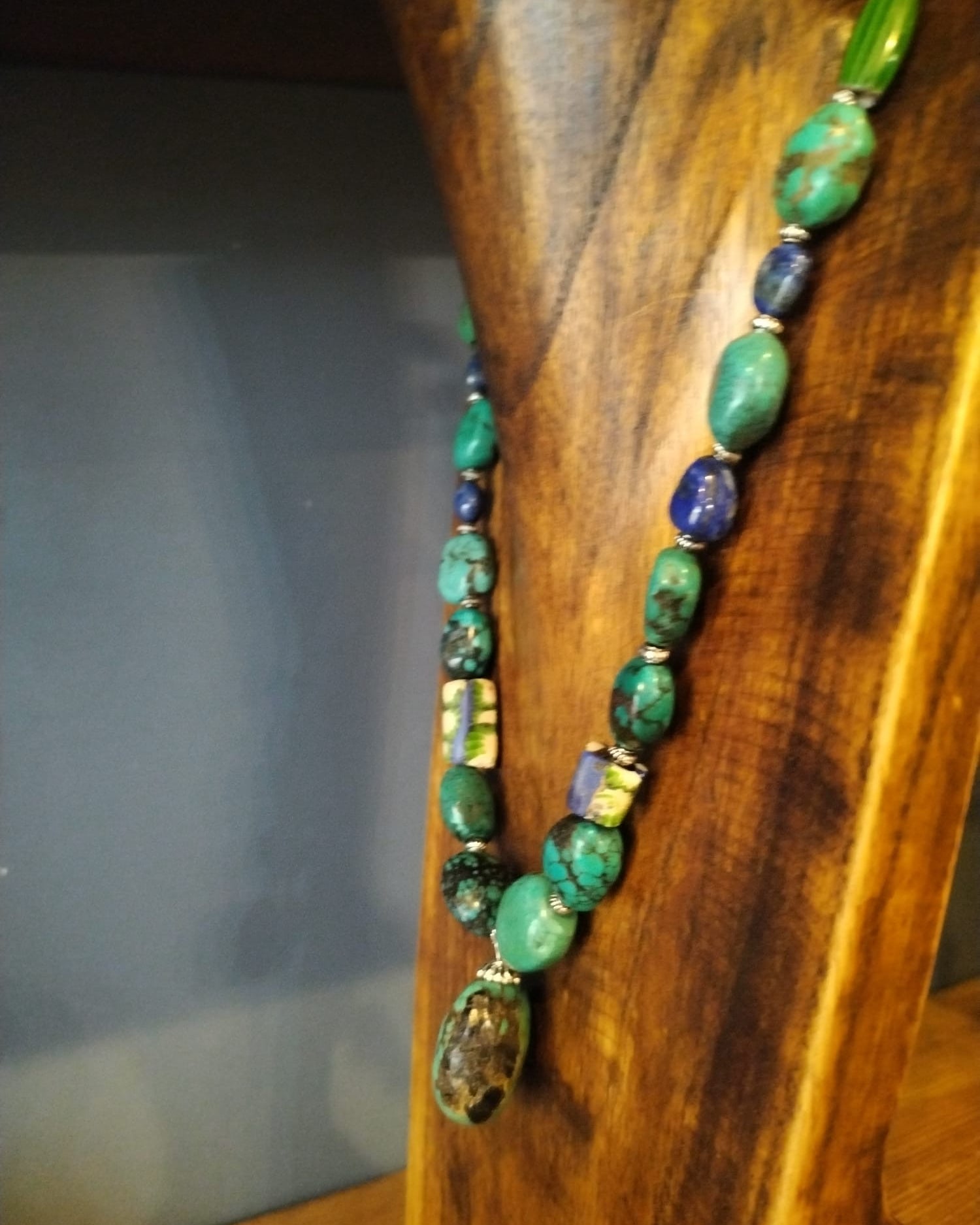 Turquoise Pebble Necklace With Antique Venetian Trade Beads