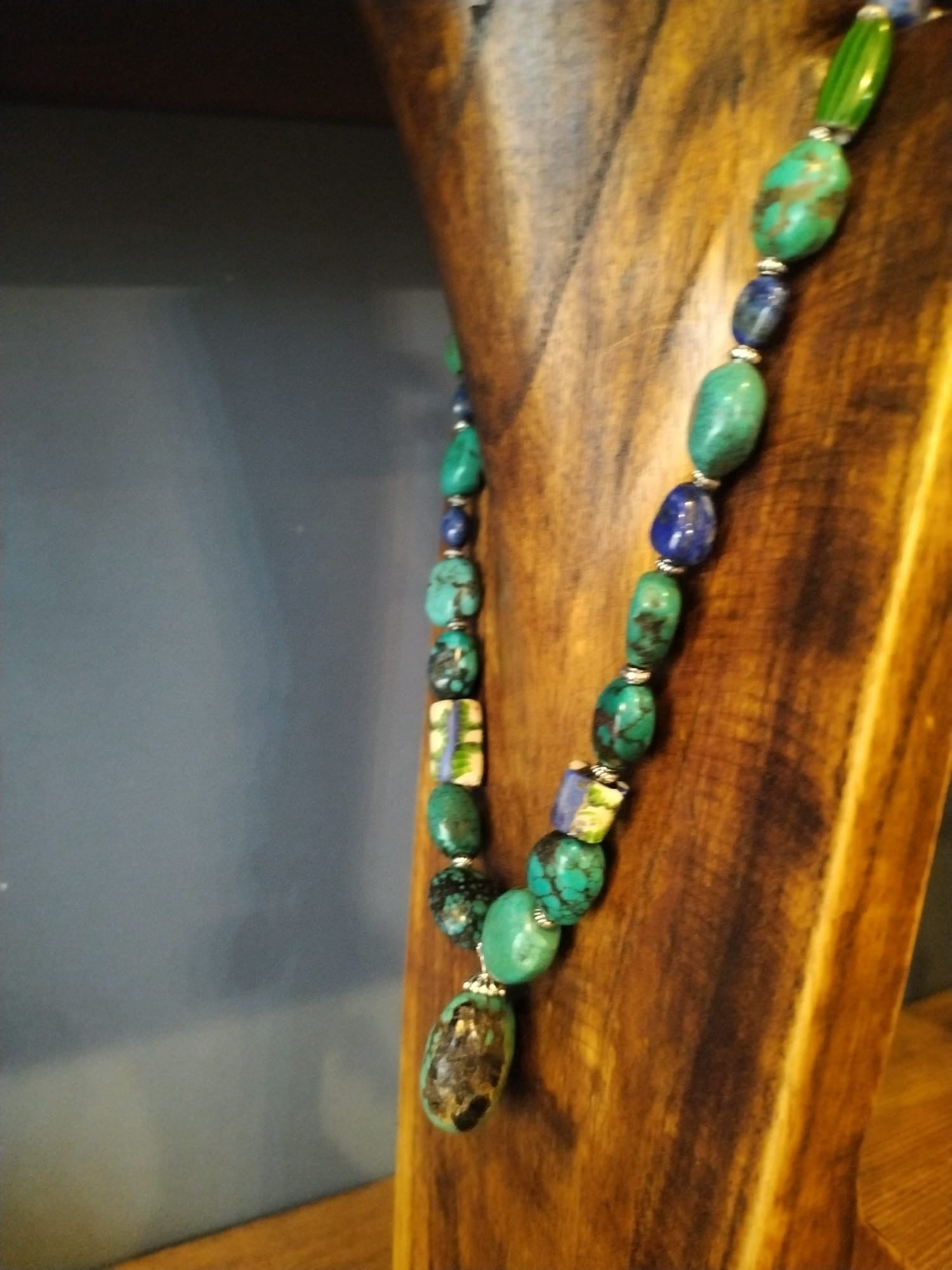 Turquoise Pebble Necklace With Antique Venetian Trade Beads