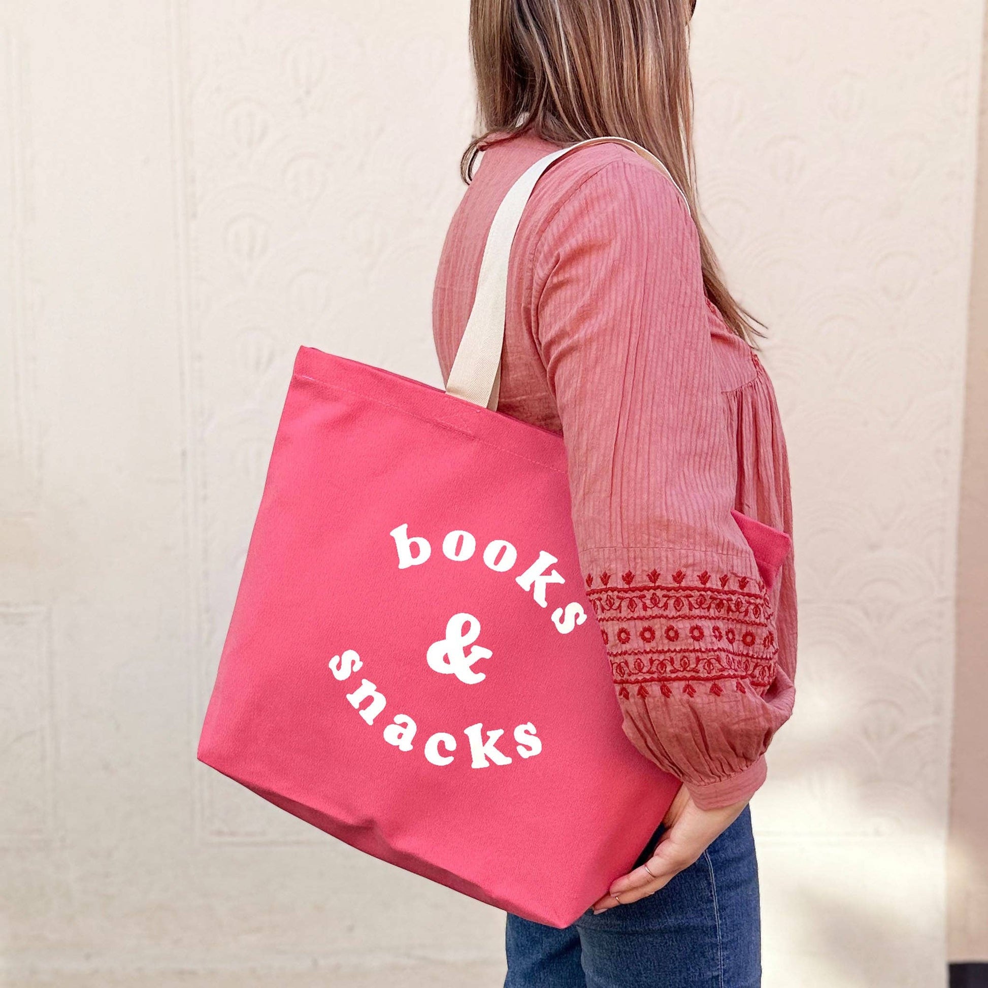 Books & Snacks - Bright Pink Canvas Tote Bag