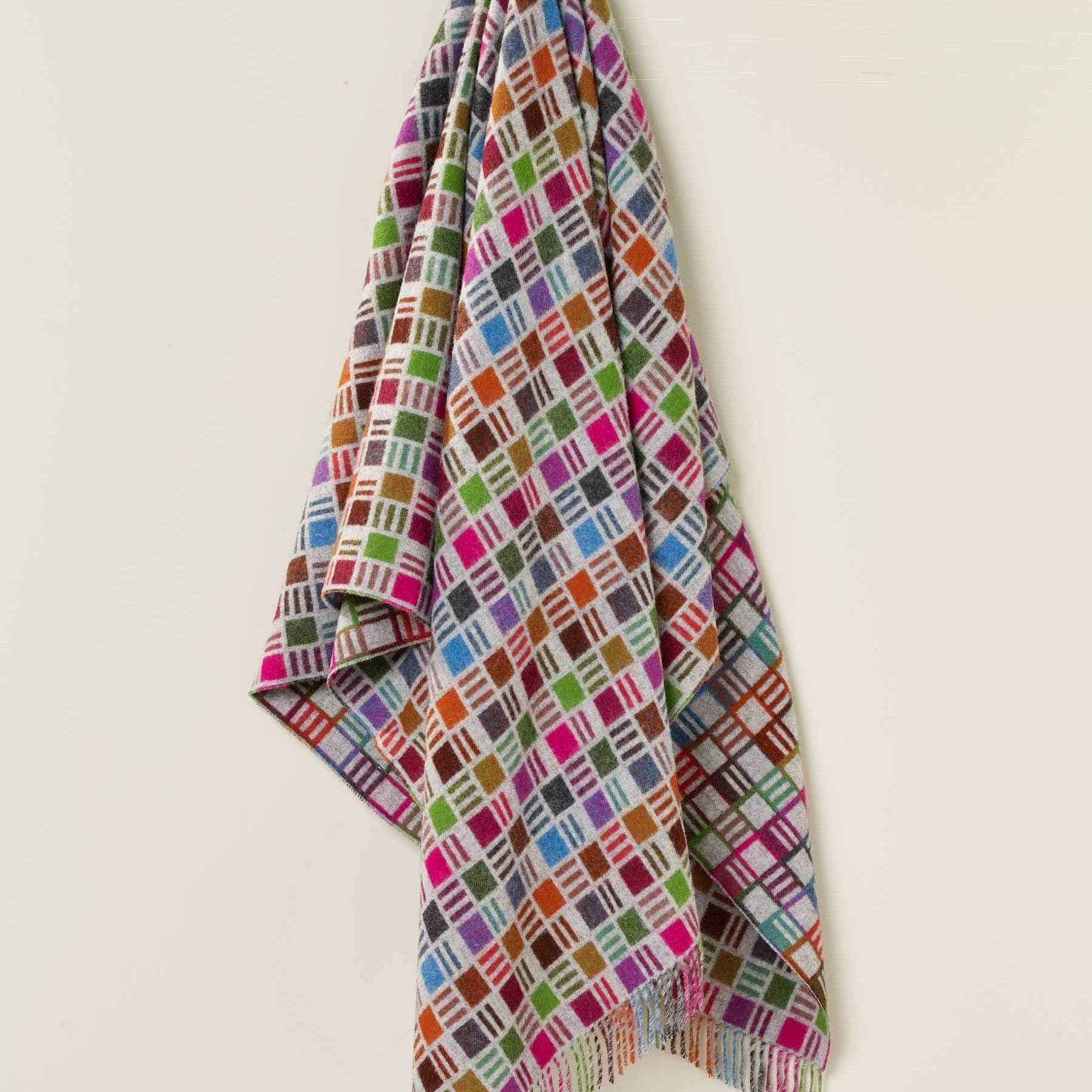 Ribbon Multi Colour Merino Throw: Grey/Multi