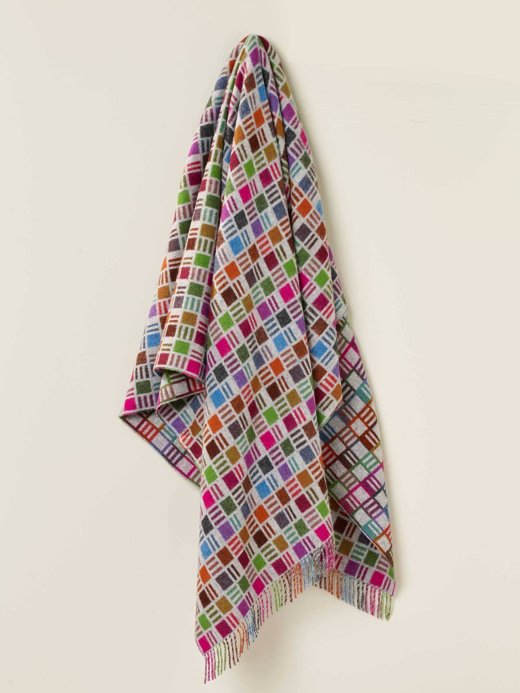 Ribbon Multi Colour Merino Throw: Grey/Multi