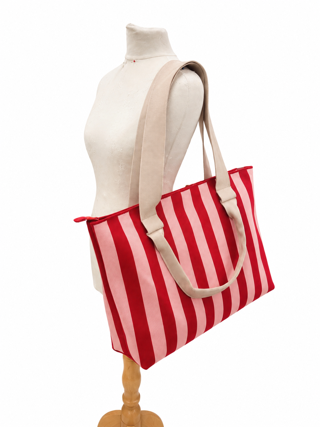 Oversized Machine Washable Tote Bag - Pink Stripe