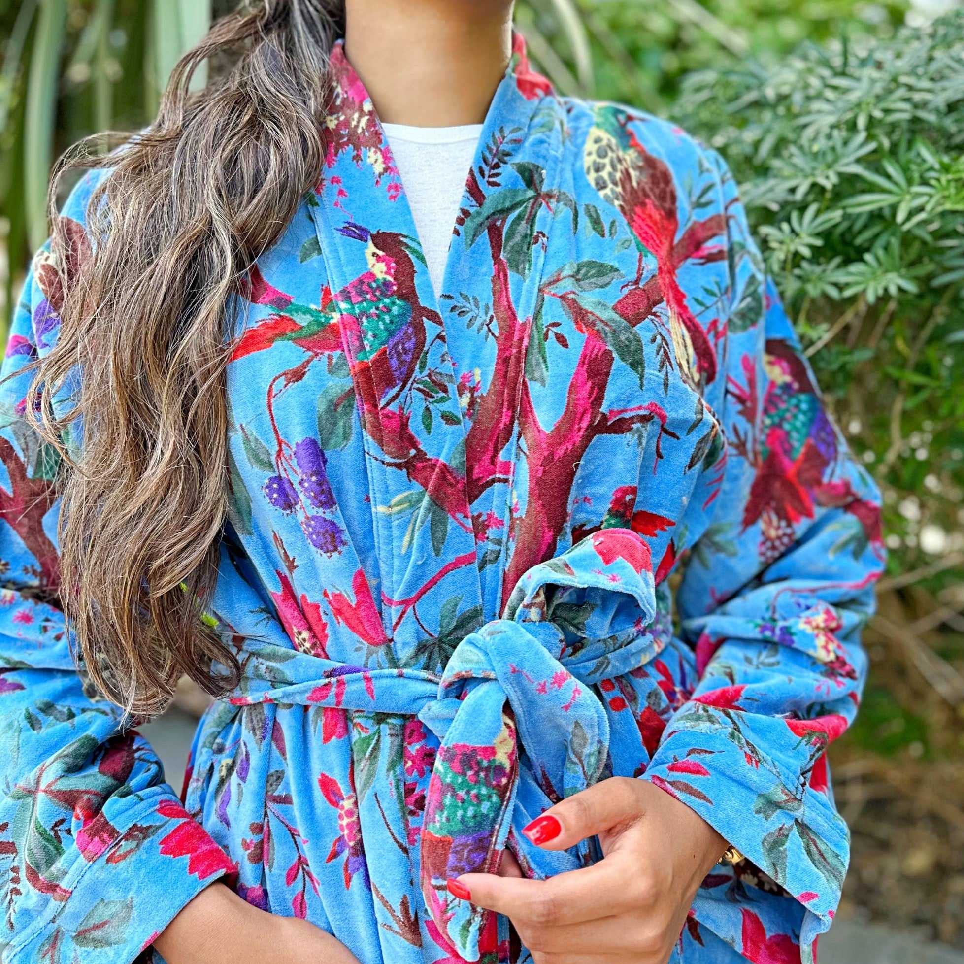 Luxury Velvet Robe  - iced Blue Birds