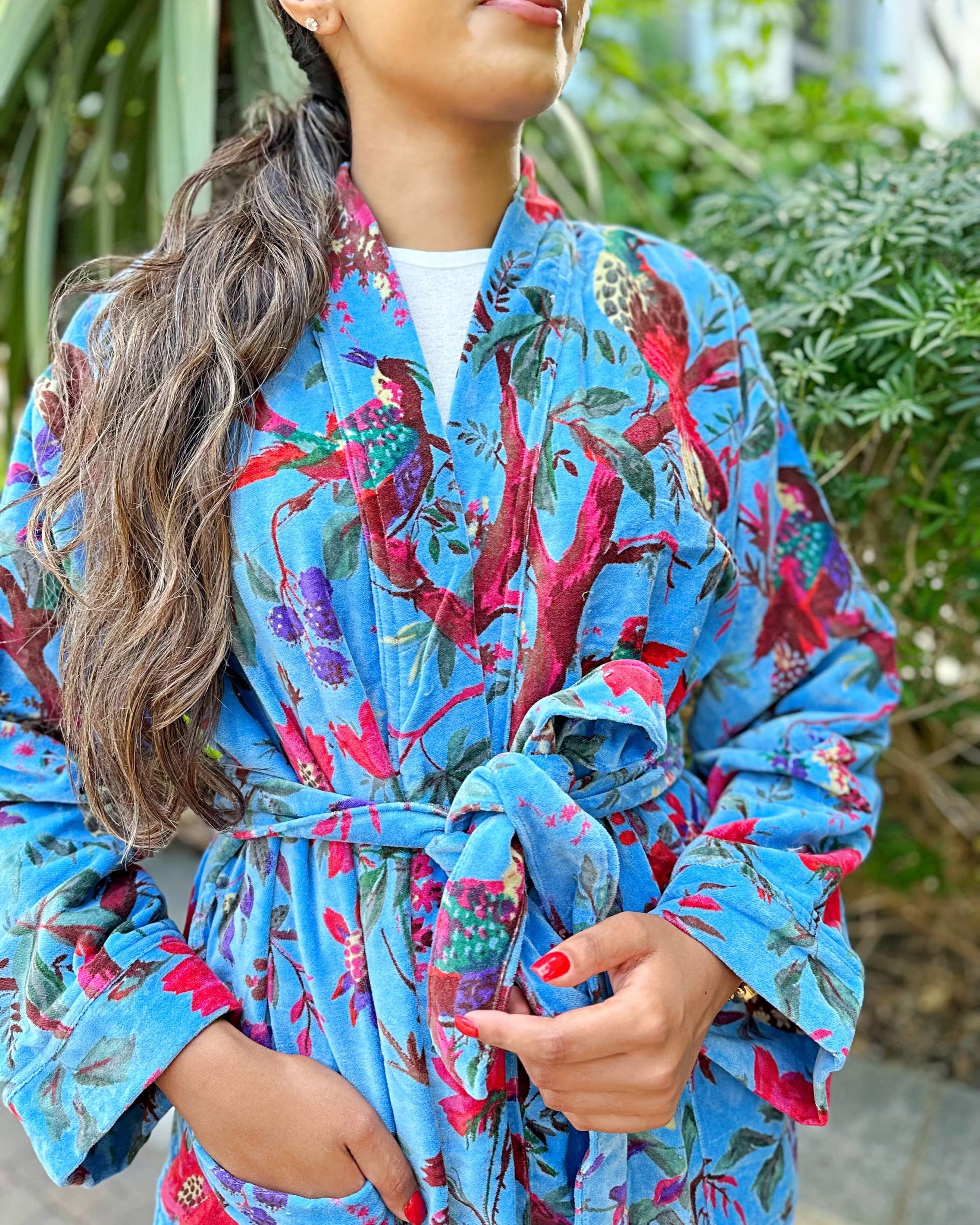 Luxury Velvet Robe  - iced Blue Birds