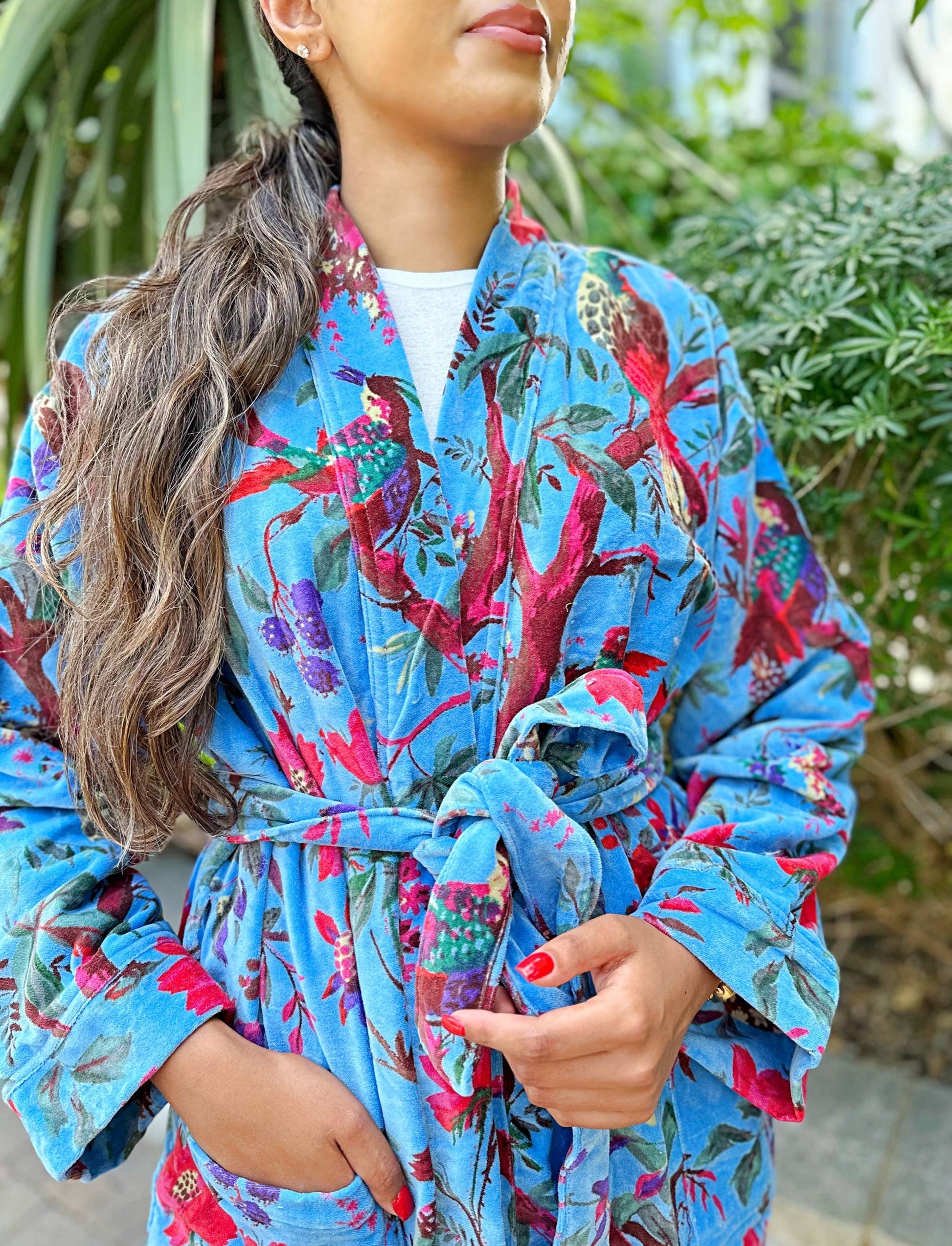Luxury Velvet Robe  - iced Blue Birds