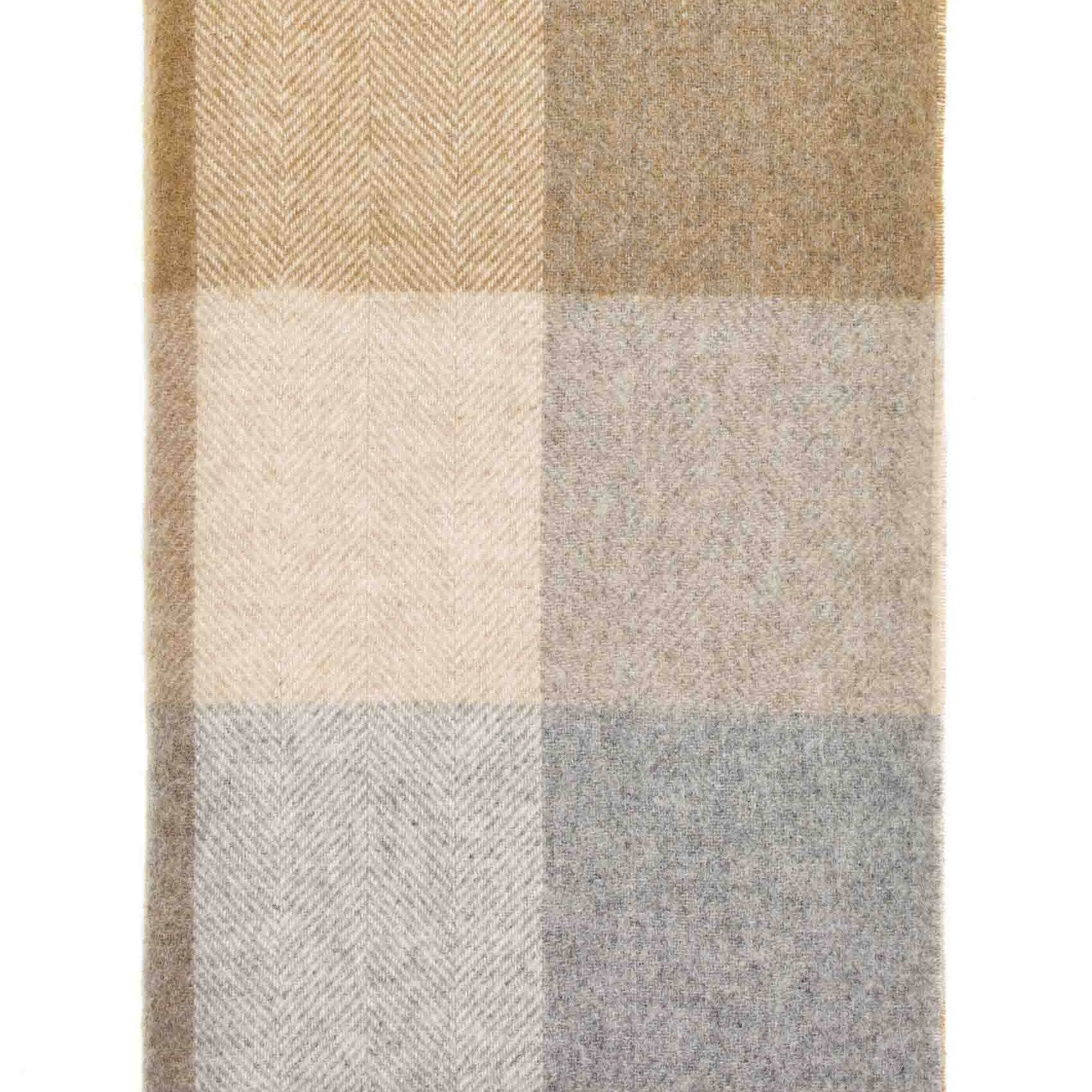 British Wool Block Check Throw in Natural - Bronte By Moon