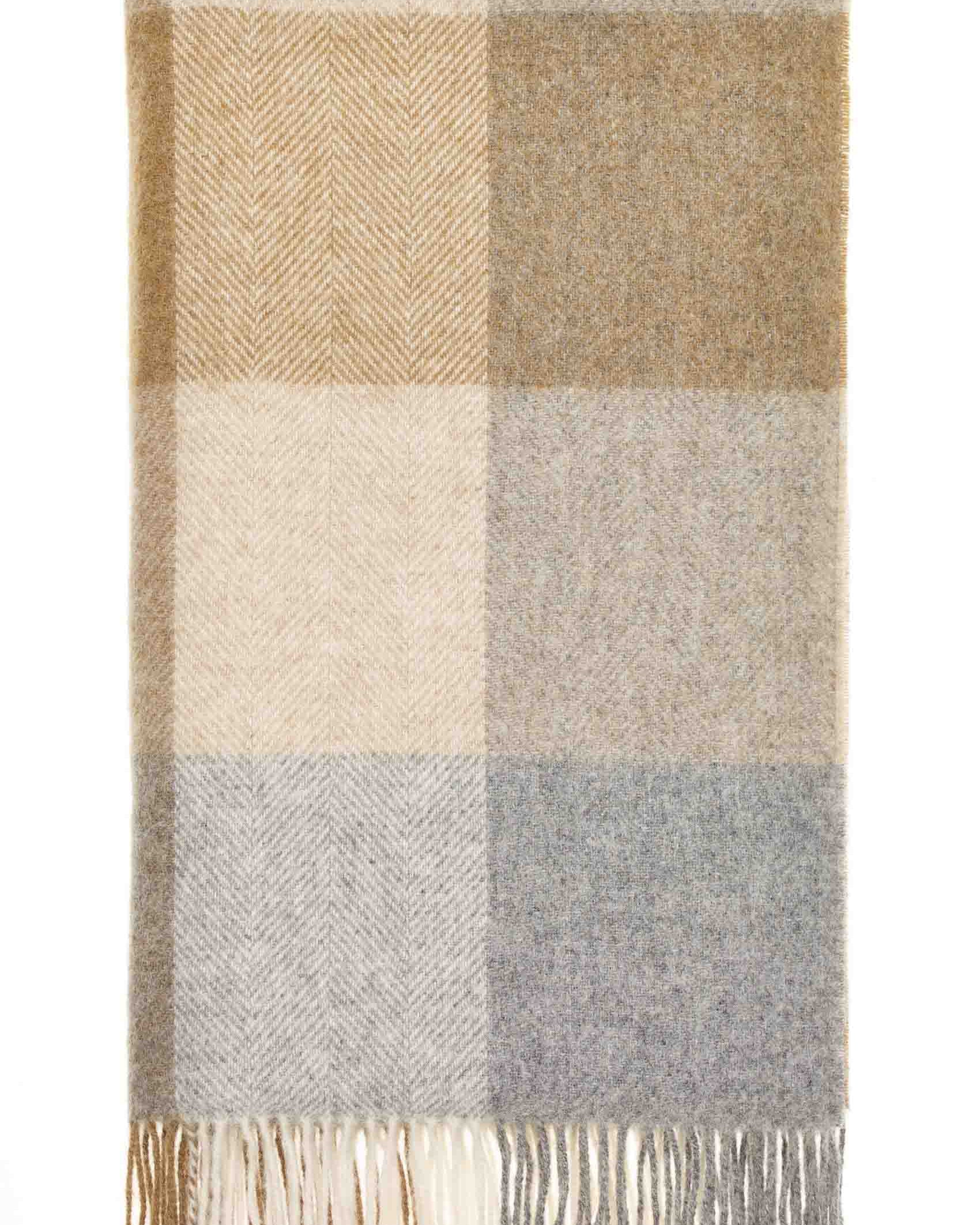 British Wool Block Check Throw in Natural - Bronte By Moon