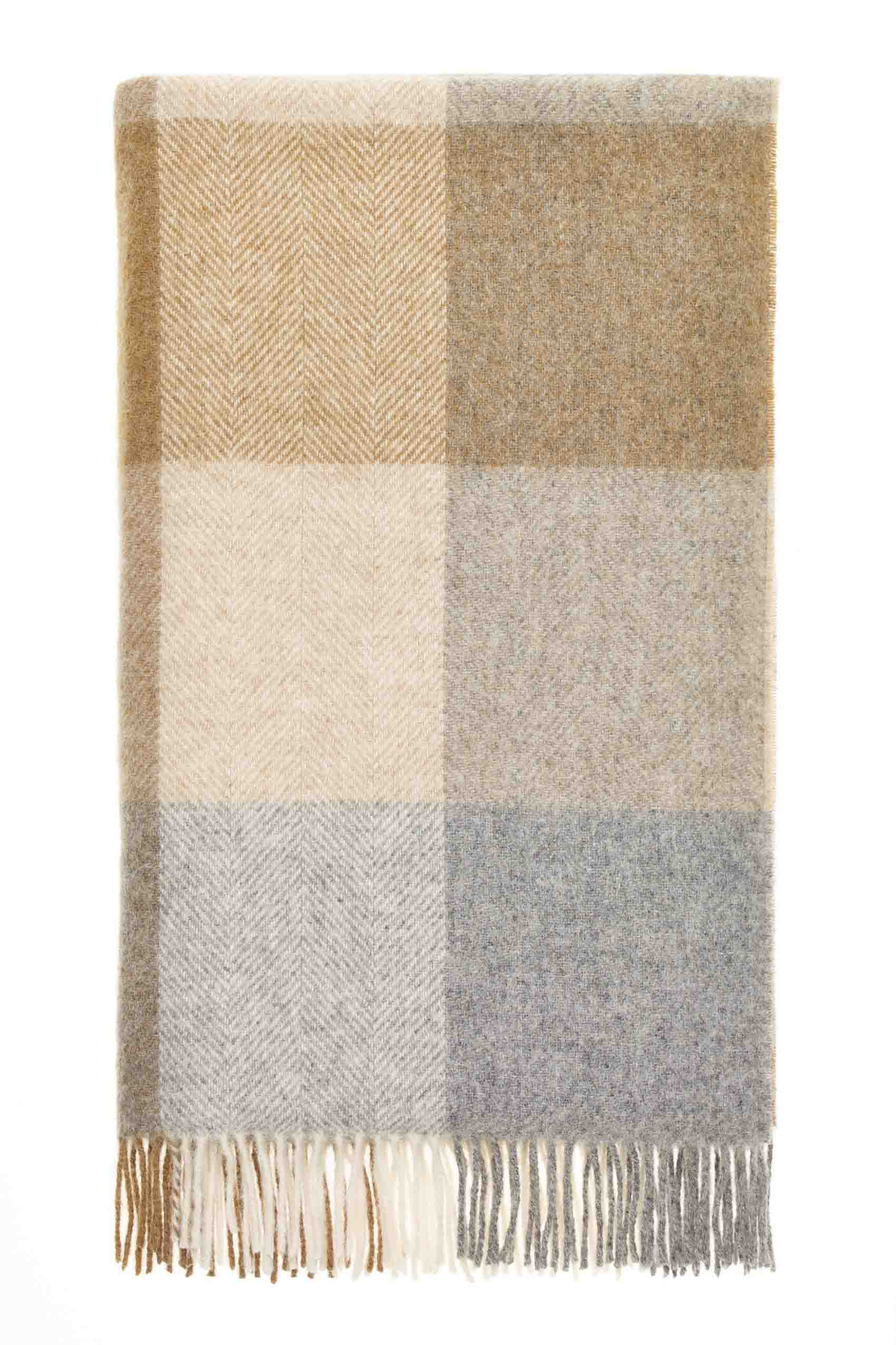 British Wool Block Check Throw in Natural - Bronte By Moon