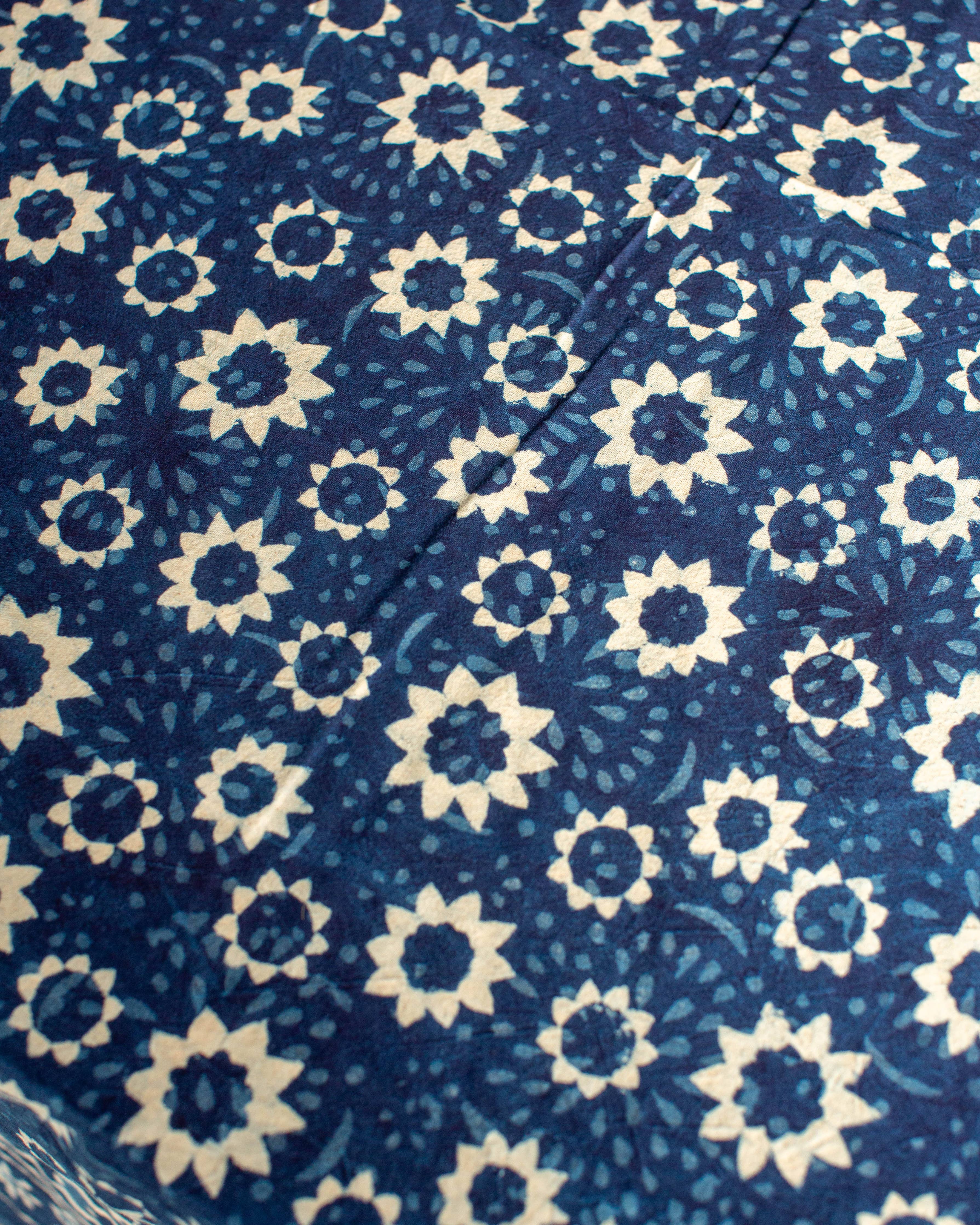 Blue Floral Hand Block Printed Cotton Tablecloth 150 x 220 cm