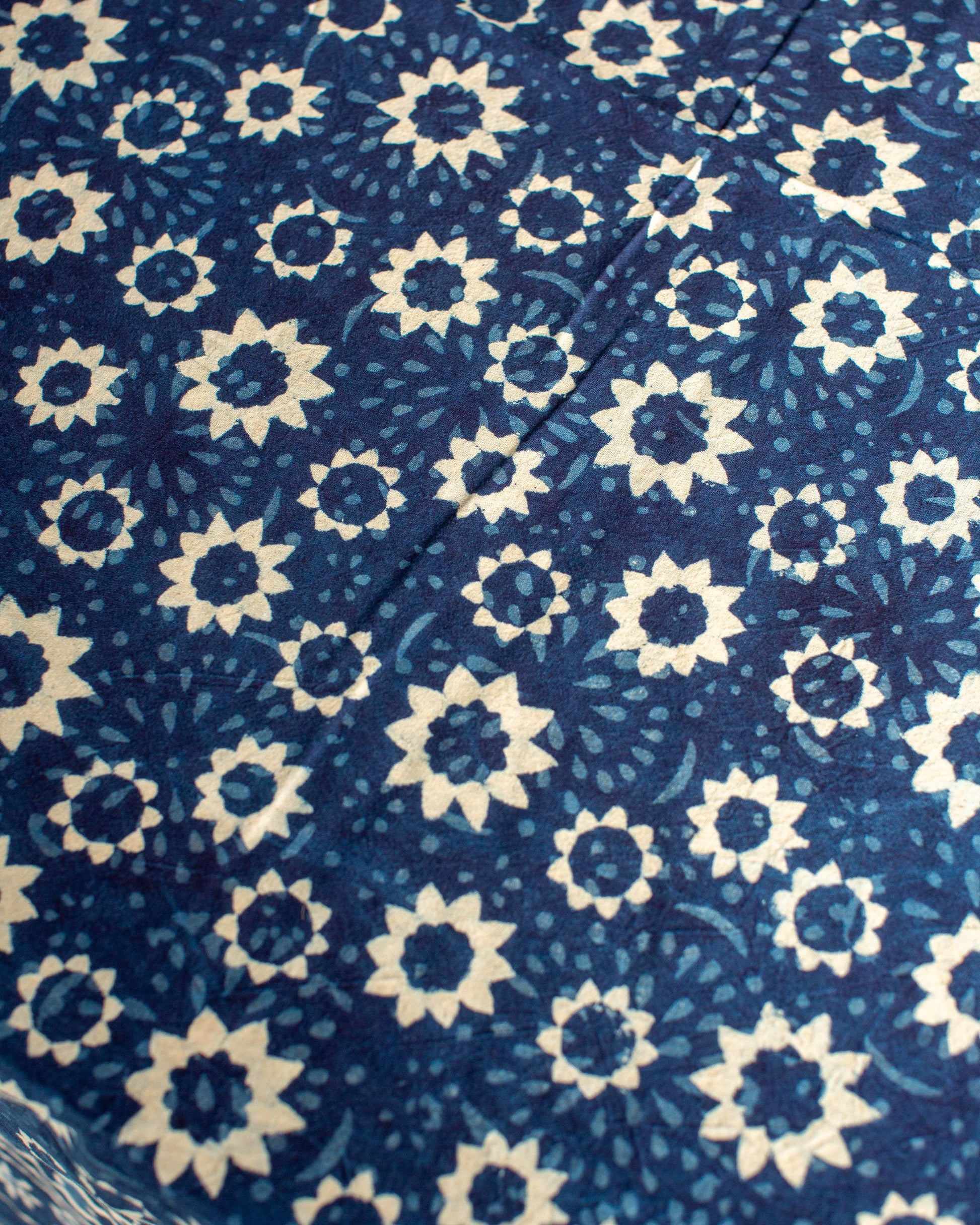 Blue Floral Hand Block Printed Cotton Tablecloth 150 x 220 cm