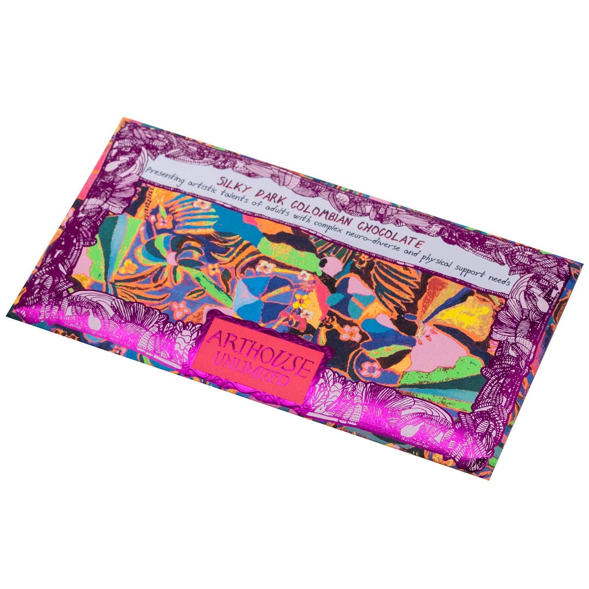 Colorful Arthouse chocolate bar packaging on a white background