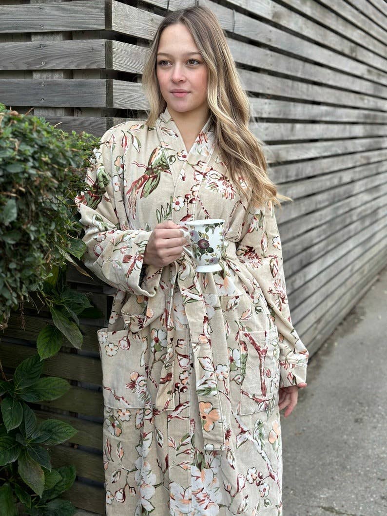 Luxury Velvet  Robe - Elegant Powder Beige Rust Olive