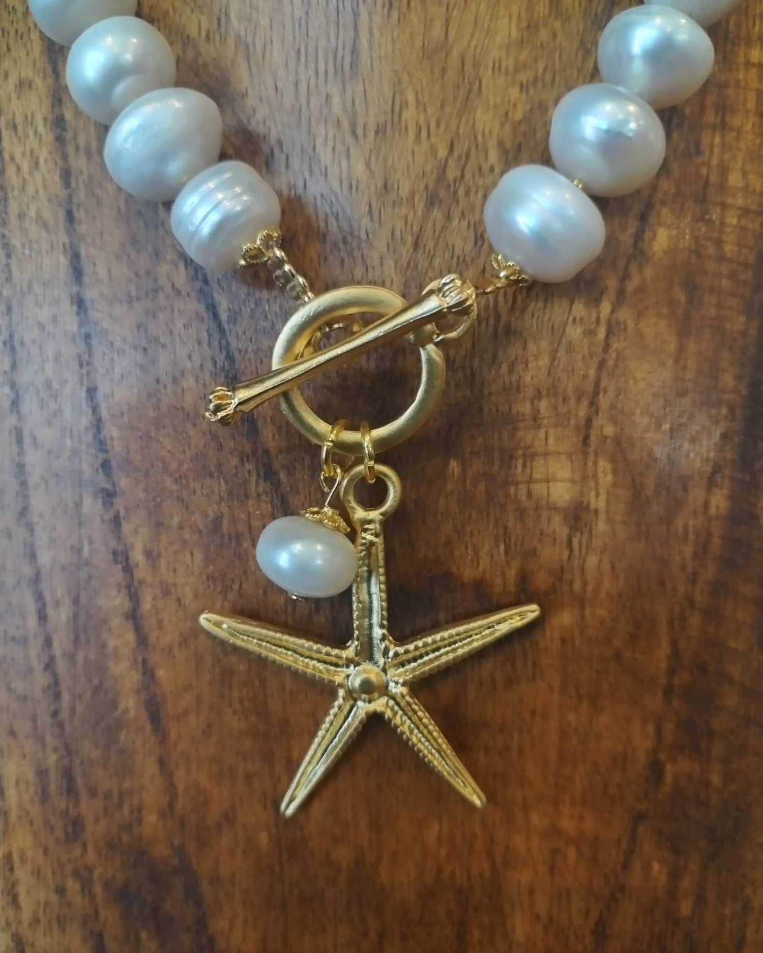 Freshwater Pearl And Gold Necklace With Gold Starfish Charm