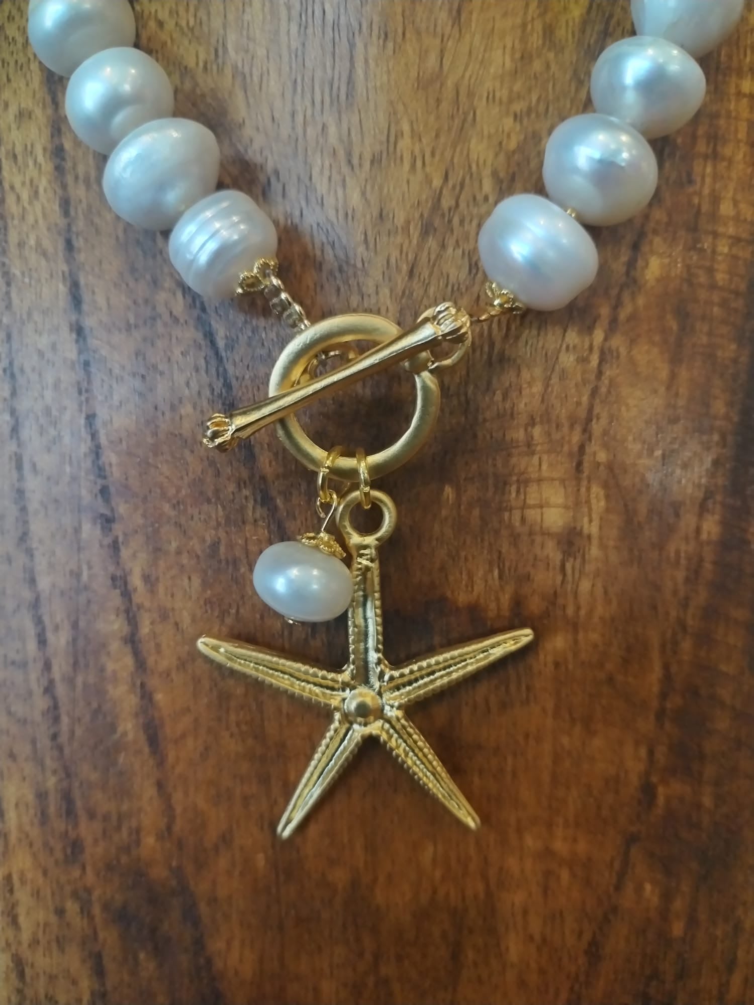 Freshwater Pearl And Gold Necklace With Gold Starfish Charm