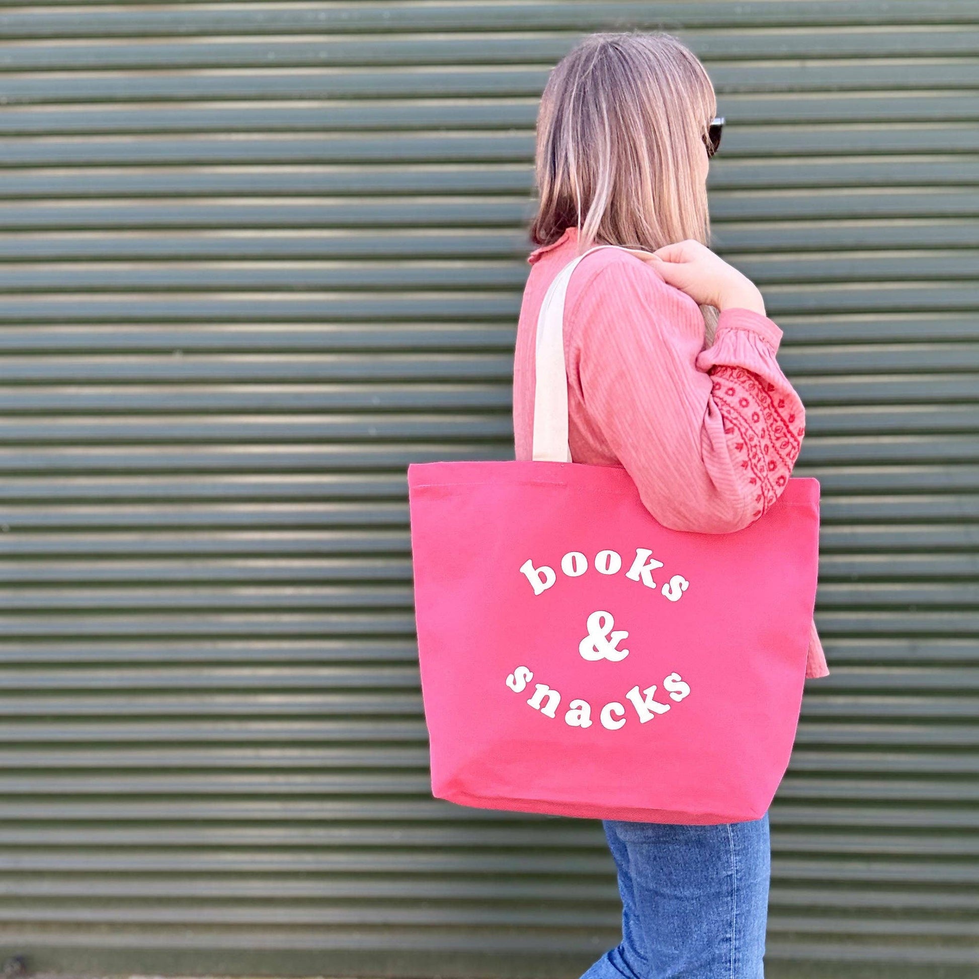 Books & Snacks - Bright Pink Canvas Tote Bag