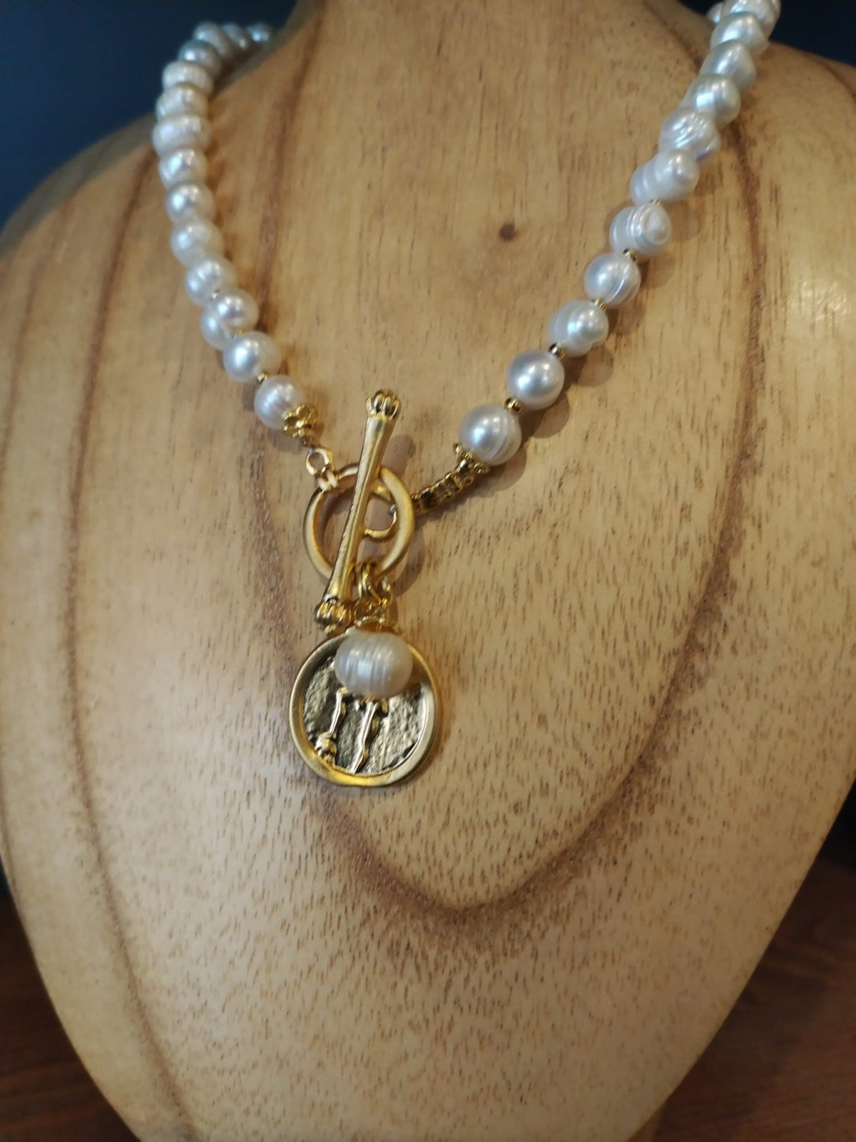 Freshwater Pearl Necklace with Gold Coin Charm