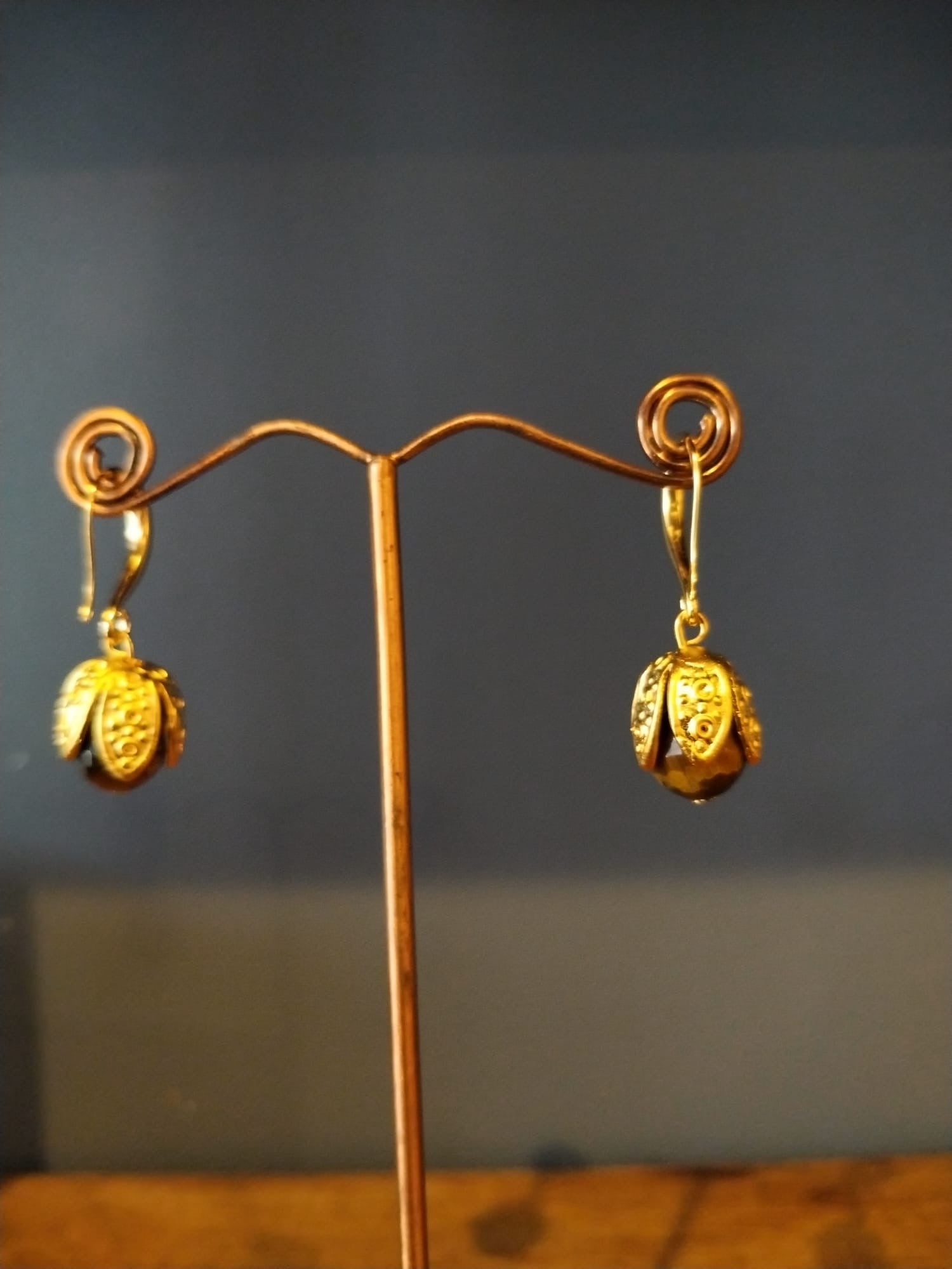 Tiger’s Eye & Gold Bud Drop Earrings