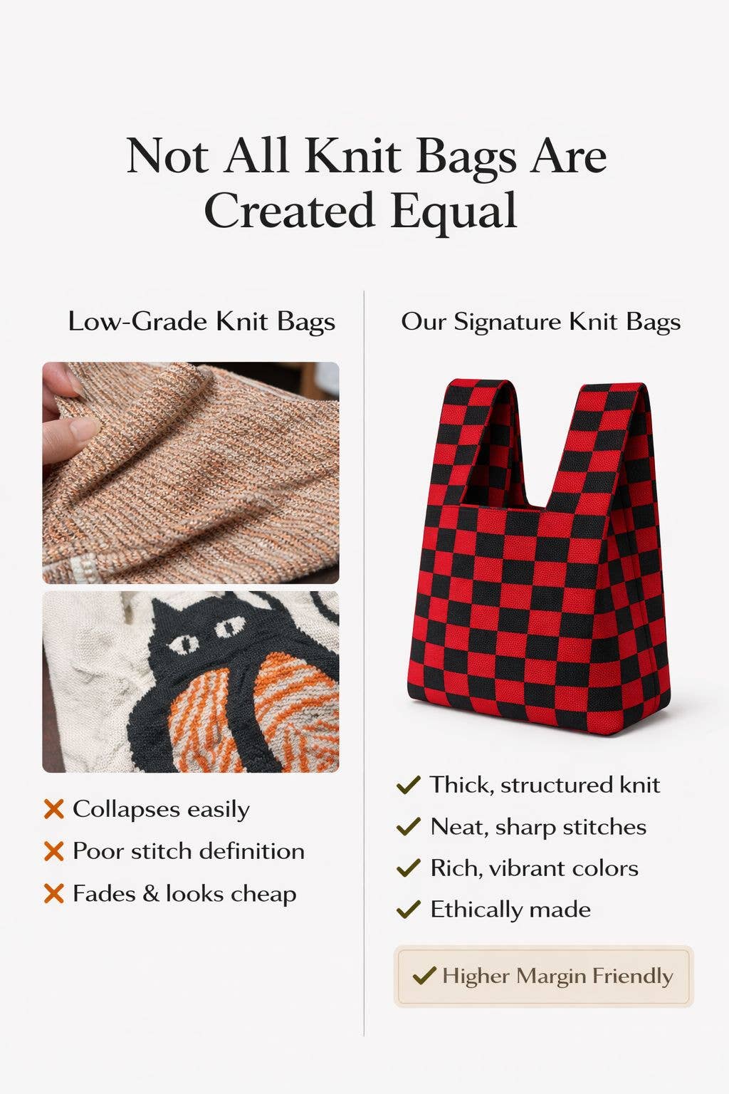 Cat Knitted Tote Bag with Red Yarn Ball