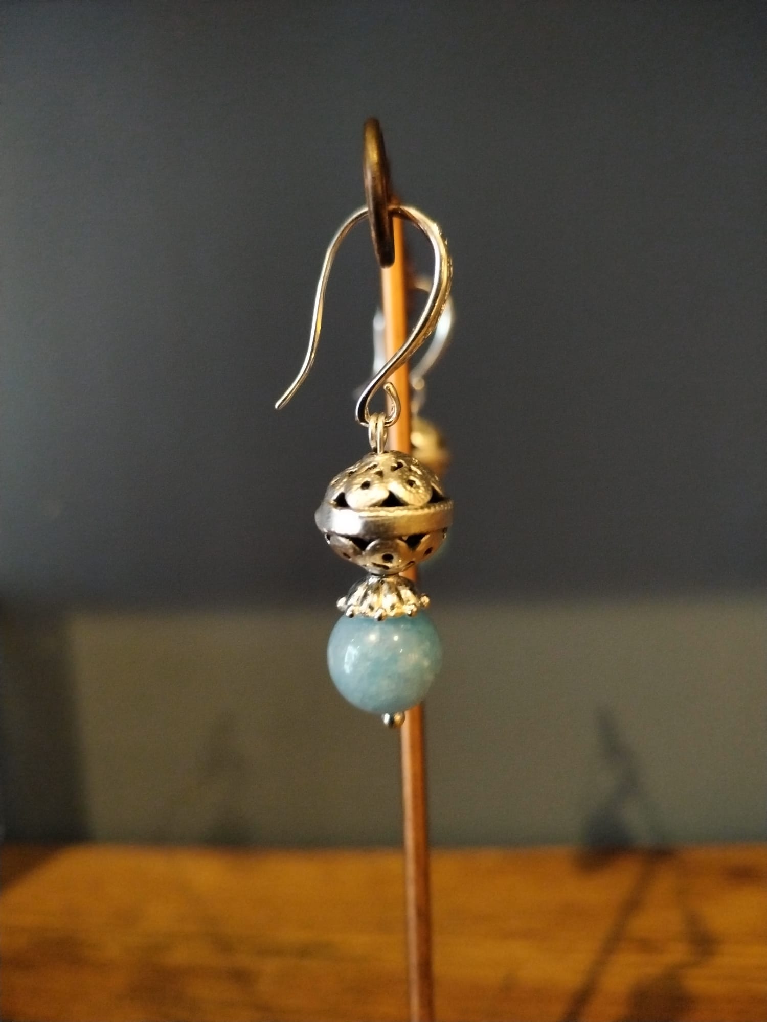 Silver Earrings with Pale Blue Semi-Precious Stone