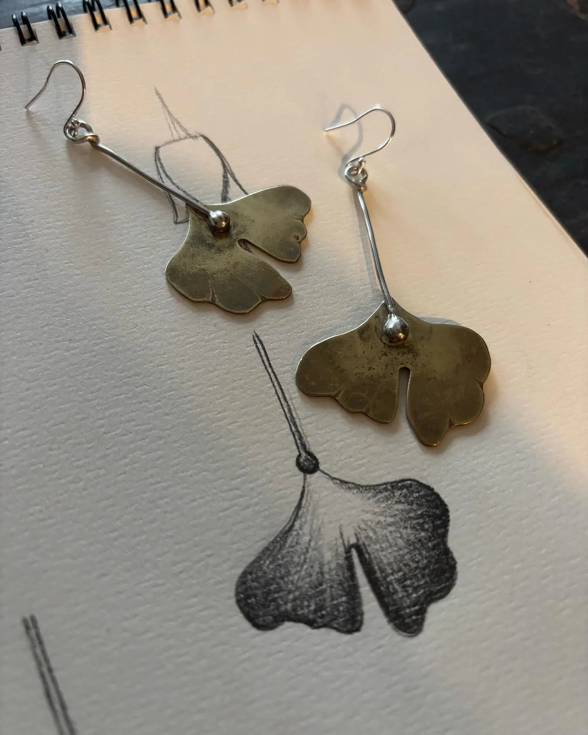 Ginkgo Leaf Earrings – Brass & Silver